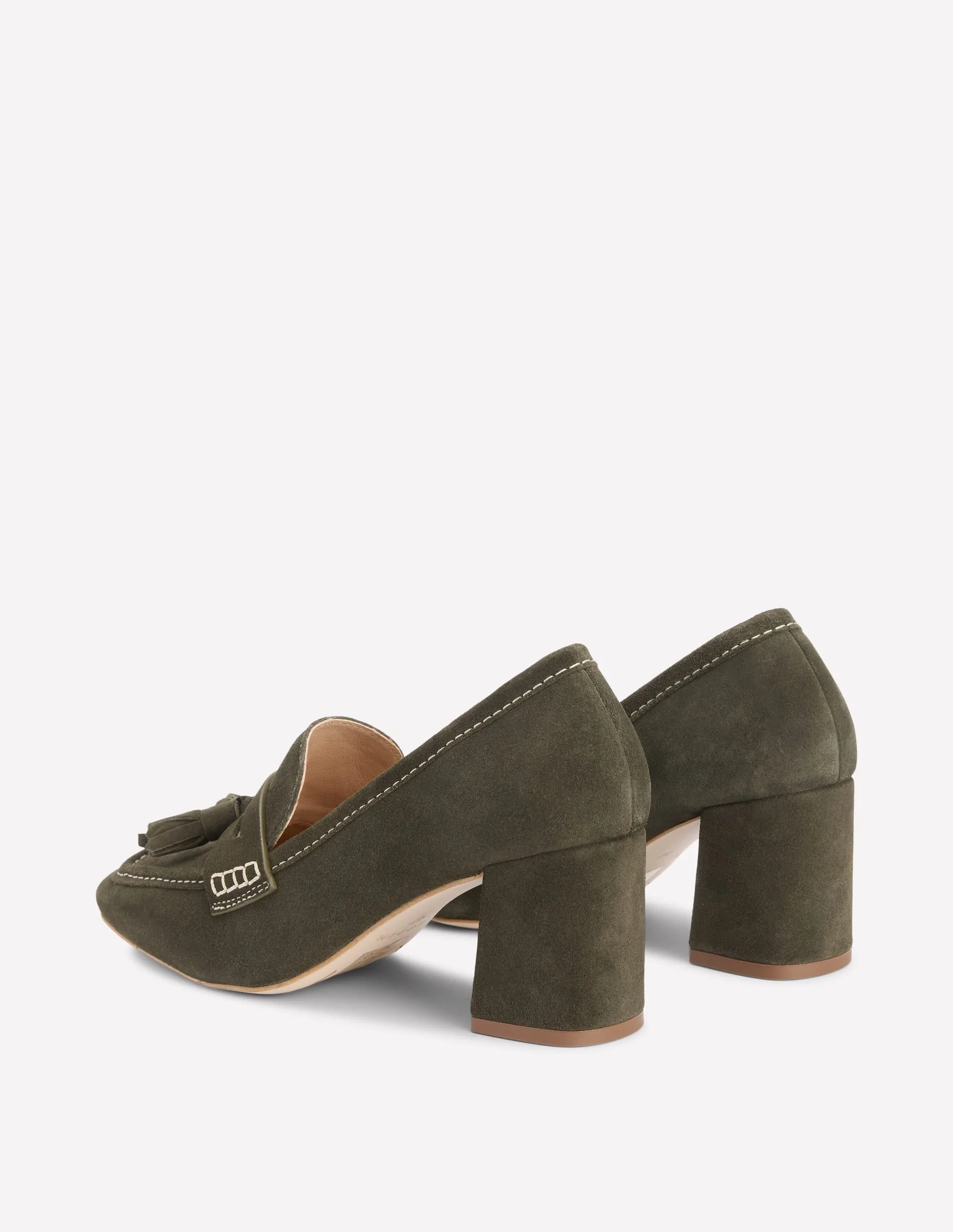 CEO Style Sol Block Heeled Penny Loafers-Dark Moss