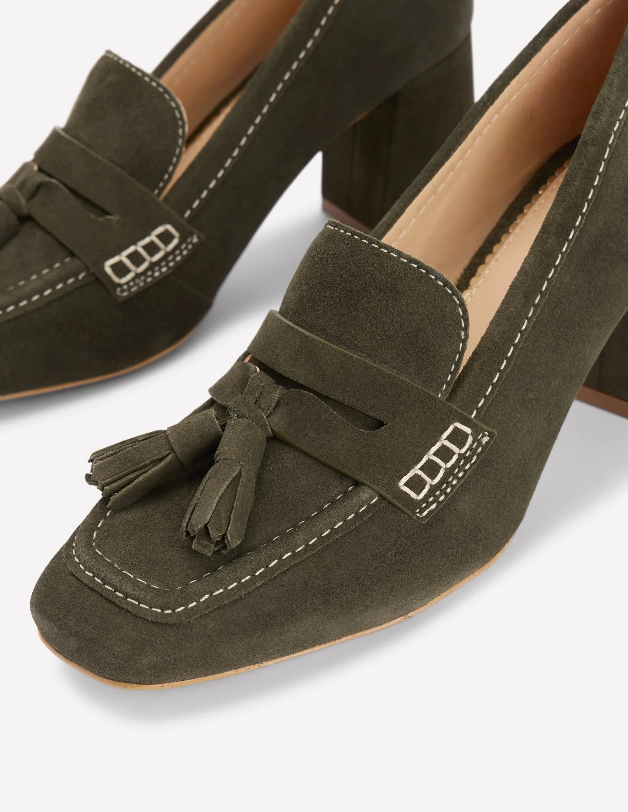 Sol Block Heeled Penny Loafers-Dark Moss Market Day Heel Sure