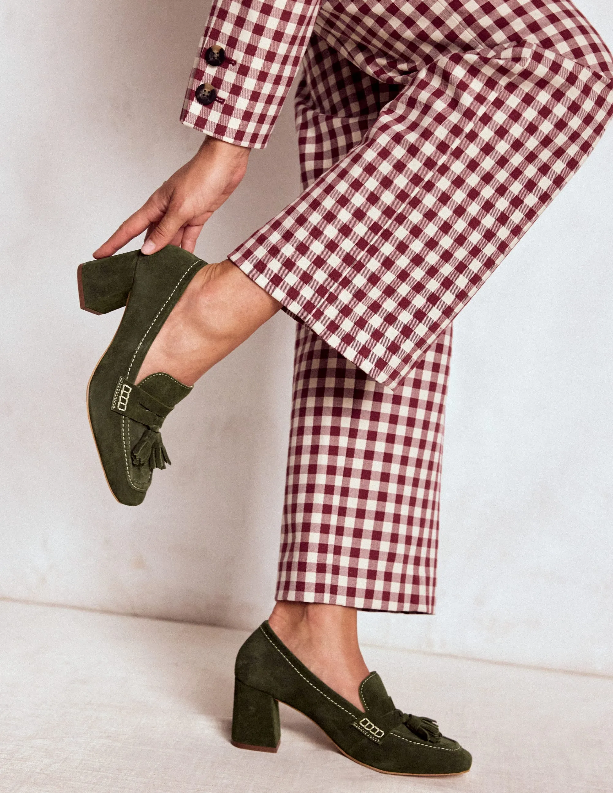 Sol Block Heeled Penny Loafers-Dark Moss Casual Comfort Fit