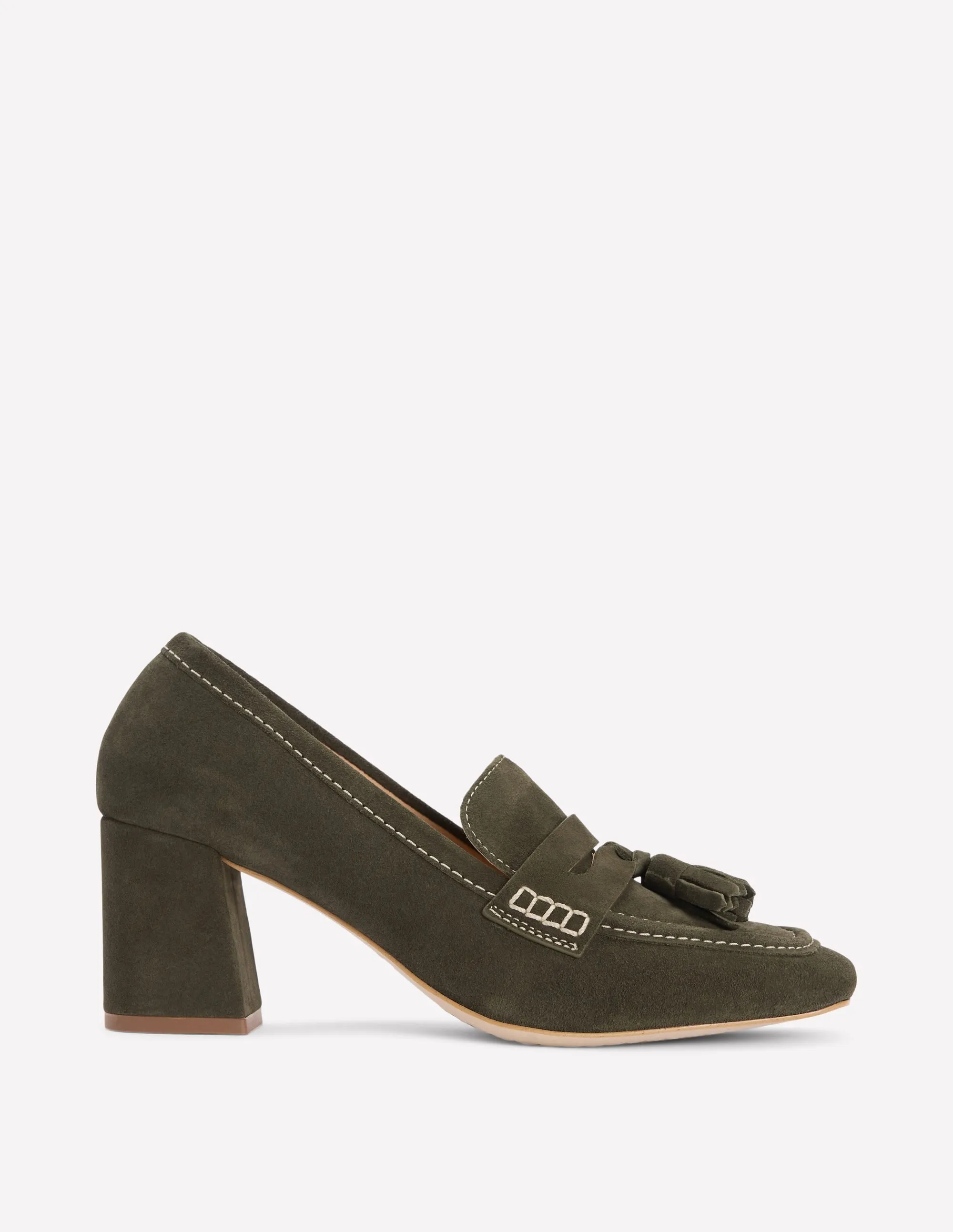 Sol Block Heeled Penny Loafers-Dark Moss Slip-On Ease Timeless Cushioning