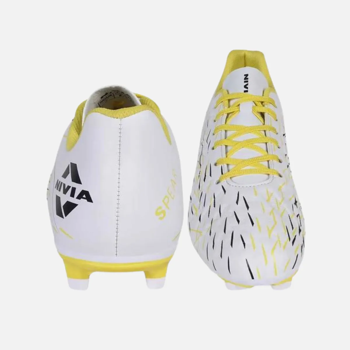 Nivia Spear Men's Football Studs -White/Yellow Elastic Collar Stud Pattern