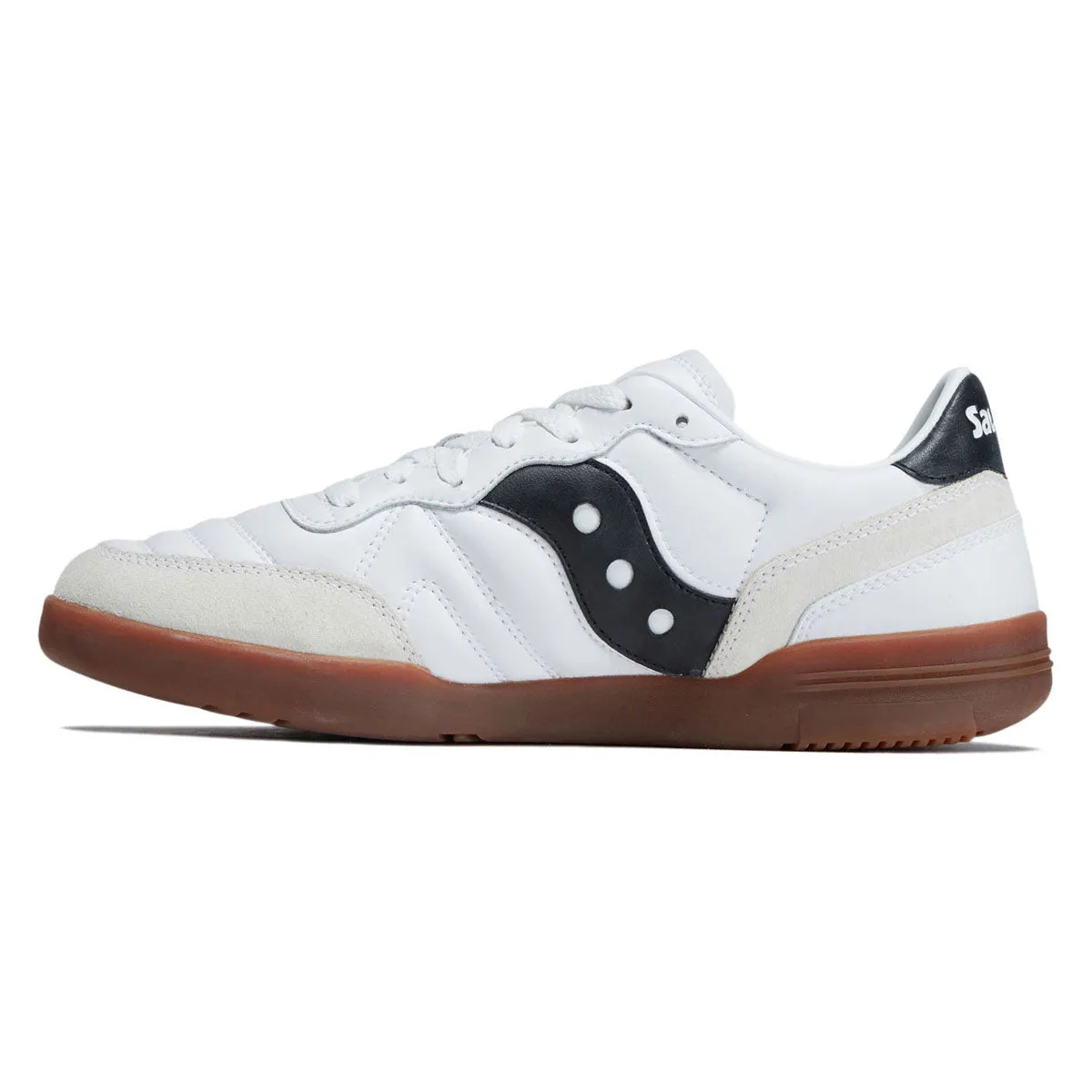 Saucony 586i Leather Shoes - White/Black Toe Coverage Cushioned Footbed