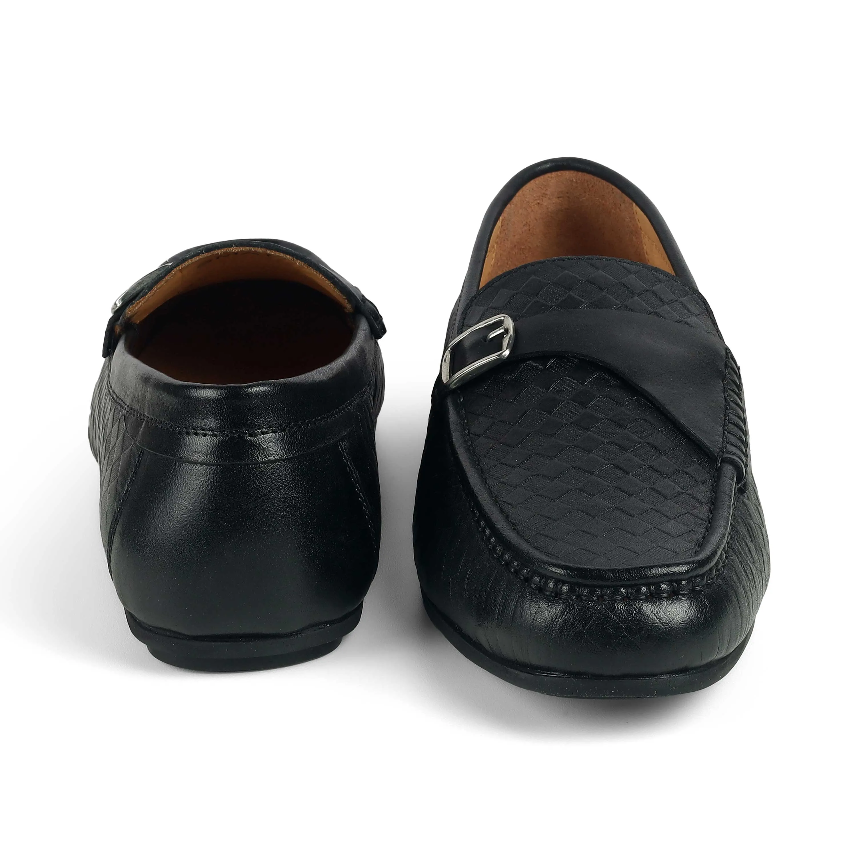 synthetic material Tresmode Smat Black Men's Leather Single Monk Shoes