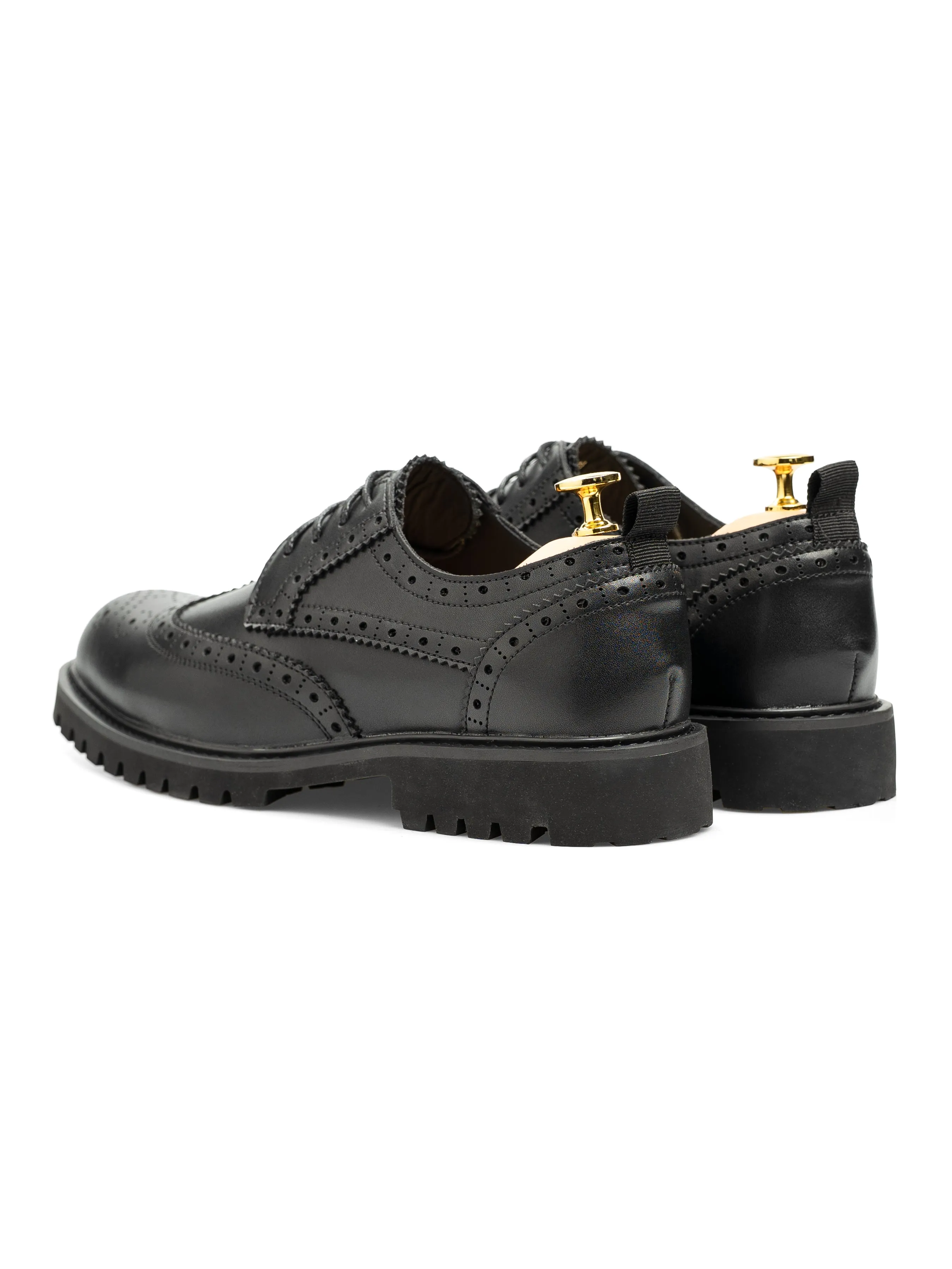Wide fit Varden Brogue - Solid Black Leather (Brava Sole)