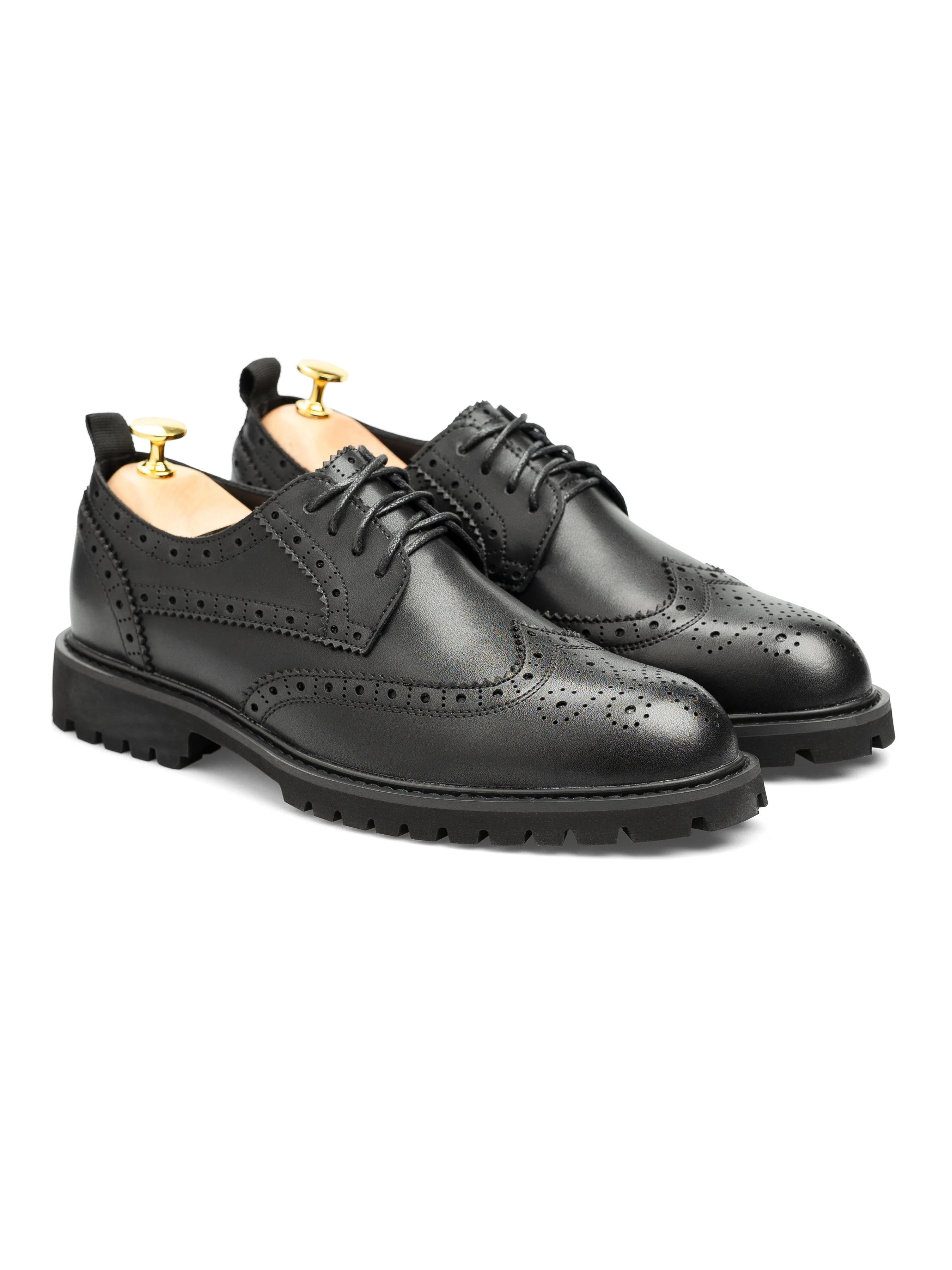 Varden Brogue - Solid Black Leather (Brava Sole) Stylish Fit