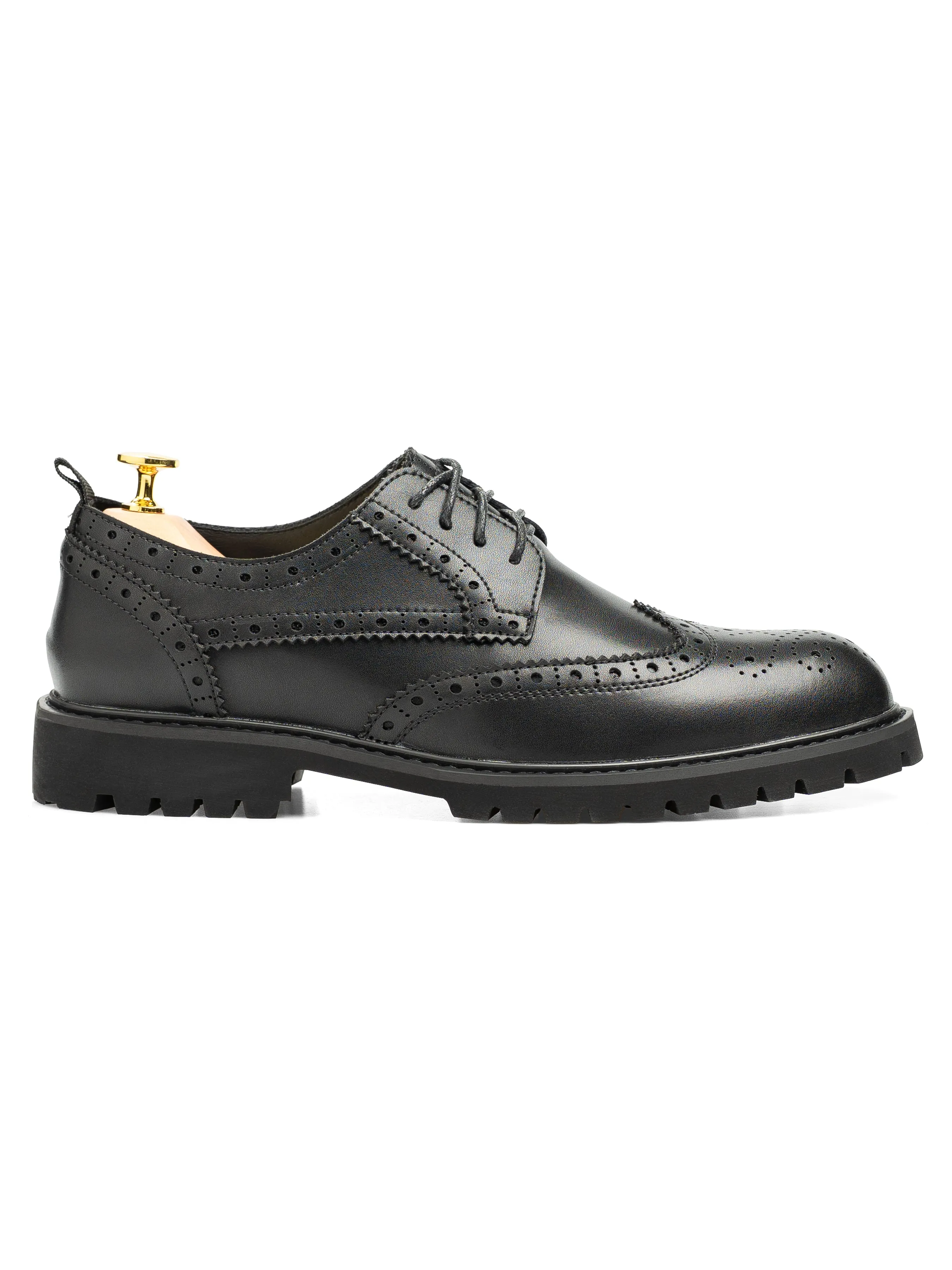 Smart Leather Fit Easy To Clean Varden Brogue - Solid Black Leather (Brava Sole)