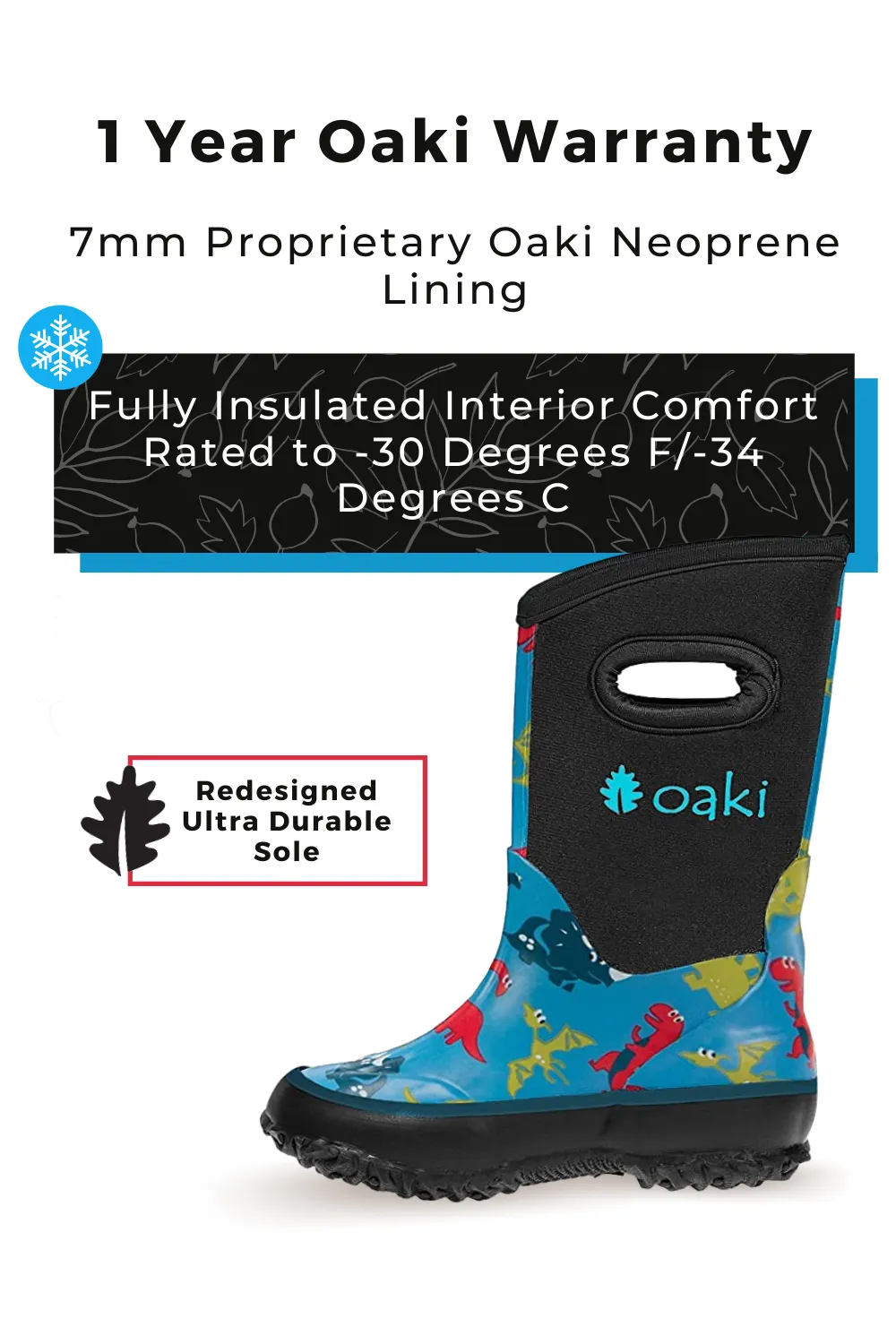 Blue Dinosaurs Neoprene Rain/Snow Boots Weatherproof Footwear