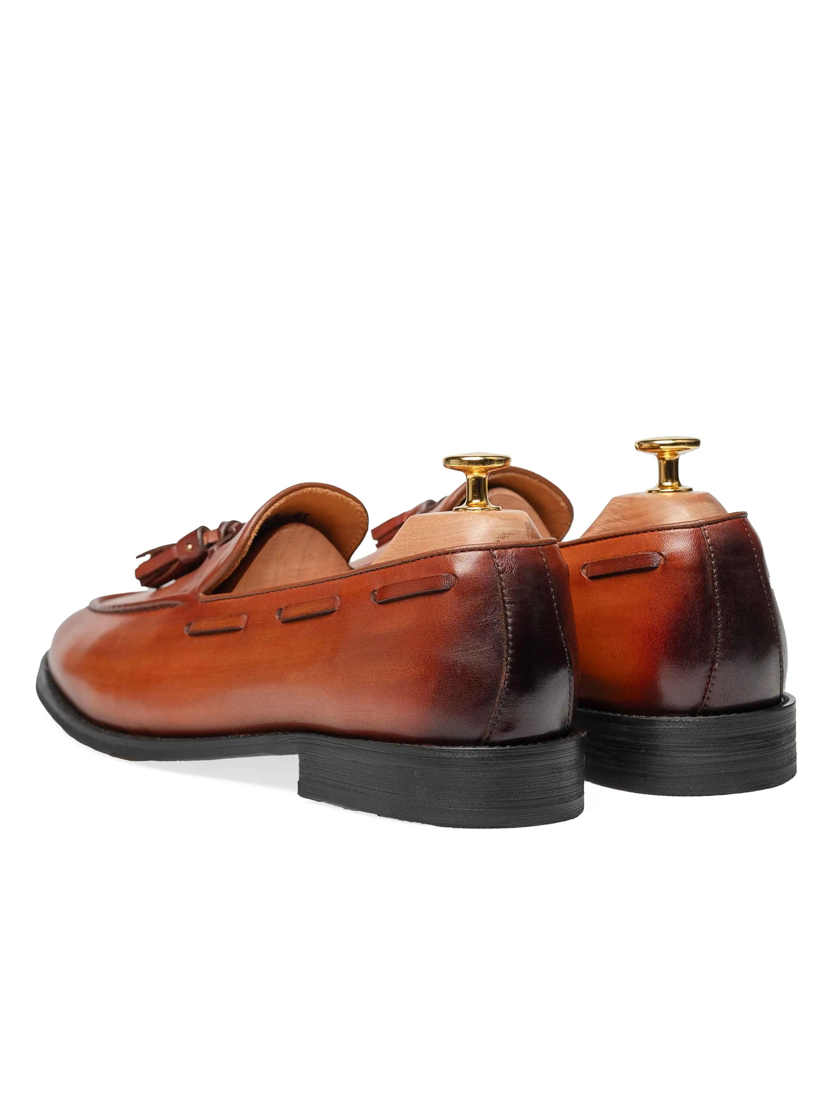 Neat Pace Premium Quality Tassel Loafer - Cognac Tan (Hand Painted Patina)