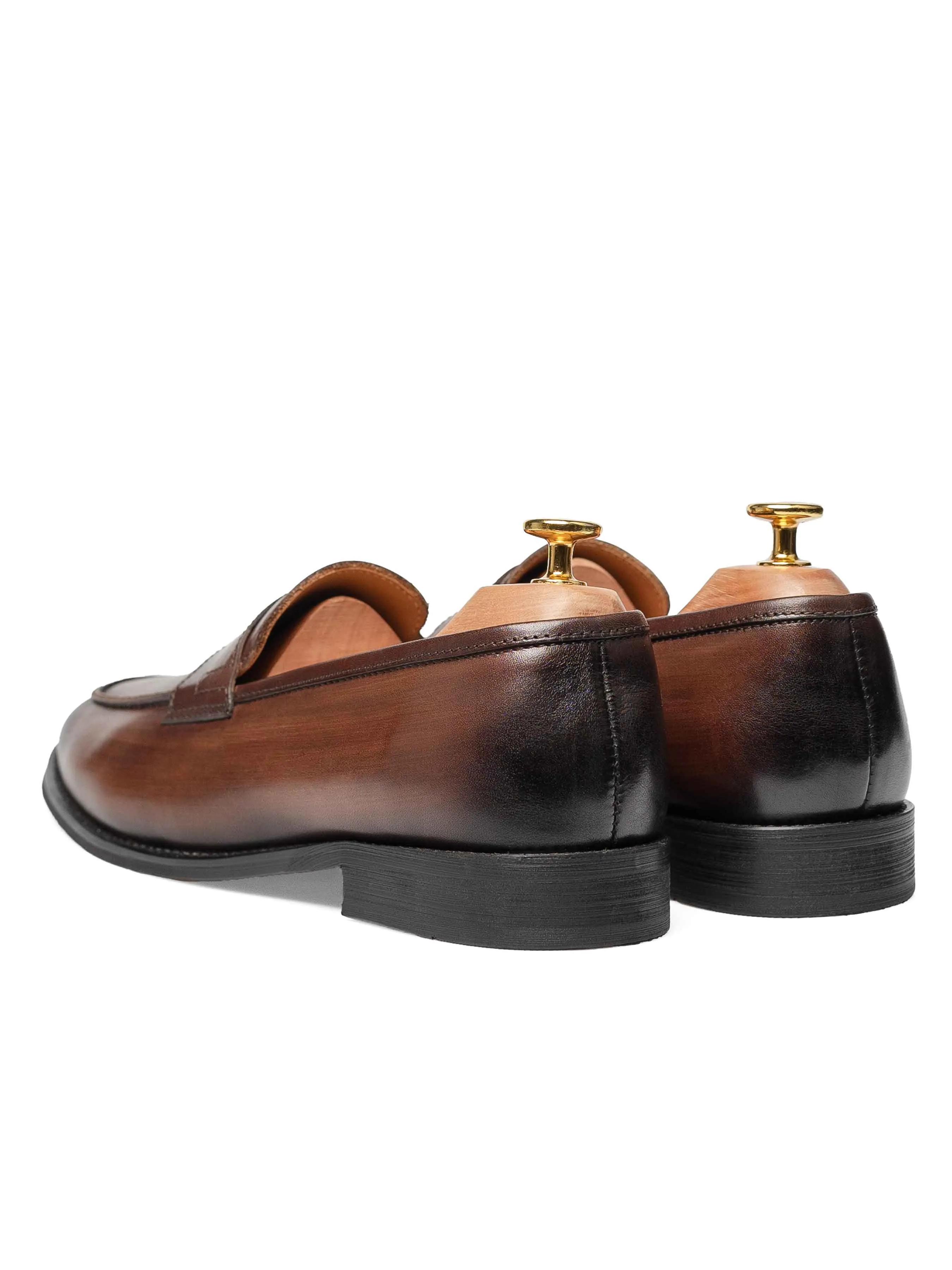 Penny Loafer - Dark Brown (Hand Painted Patina) Sole Free Soft Comfort Fit