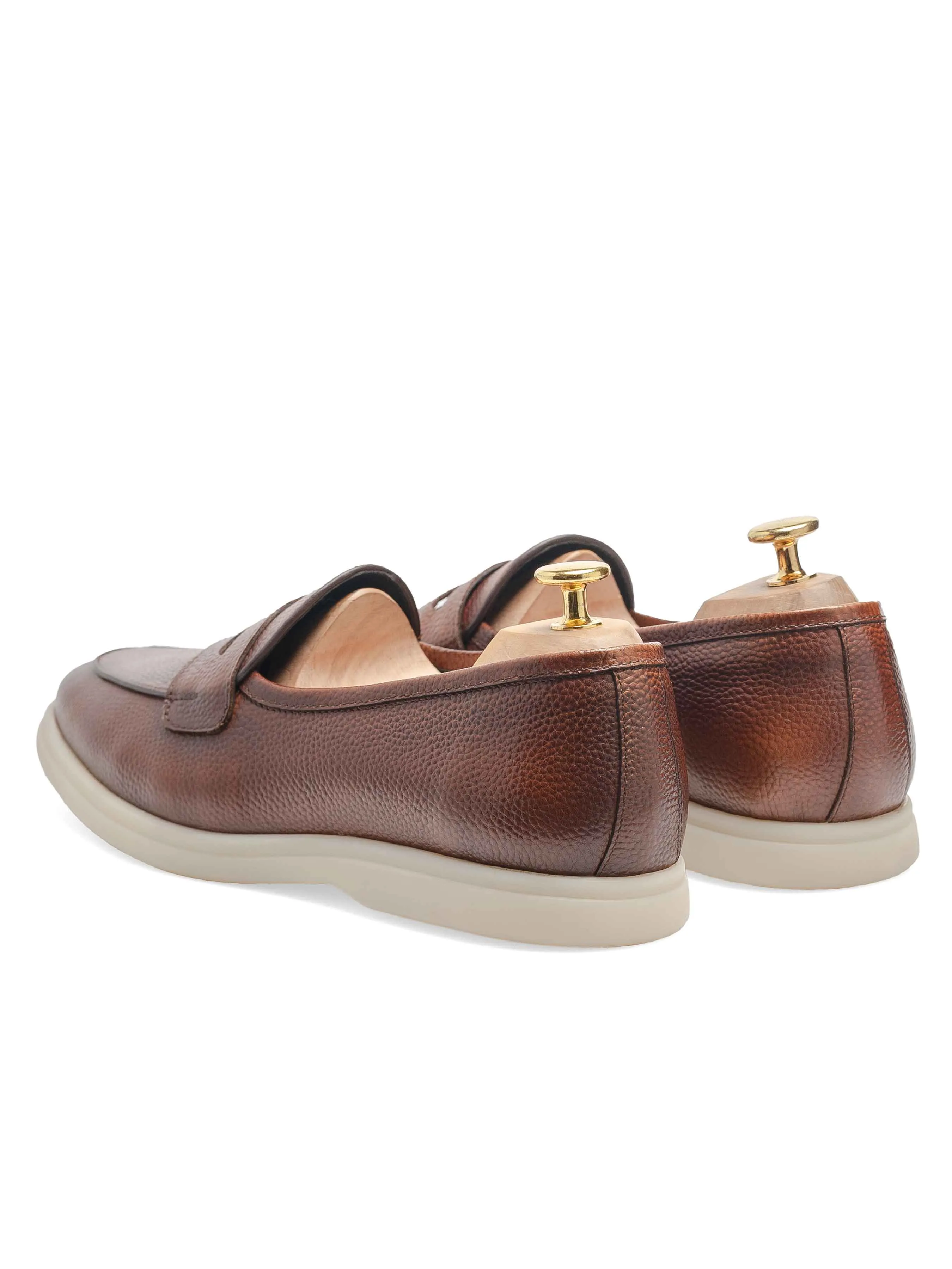 Pietro Belgian Loafer - Brown Pebble Grain Leather (Soflex Sole) College Trend Travel Light