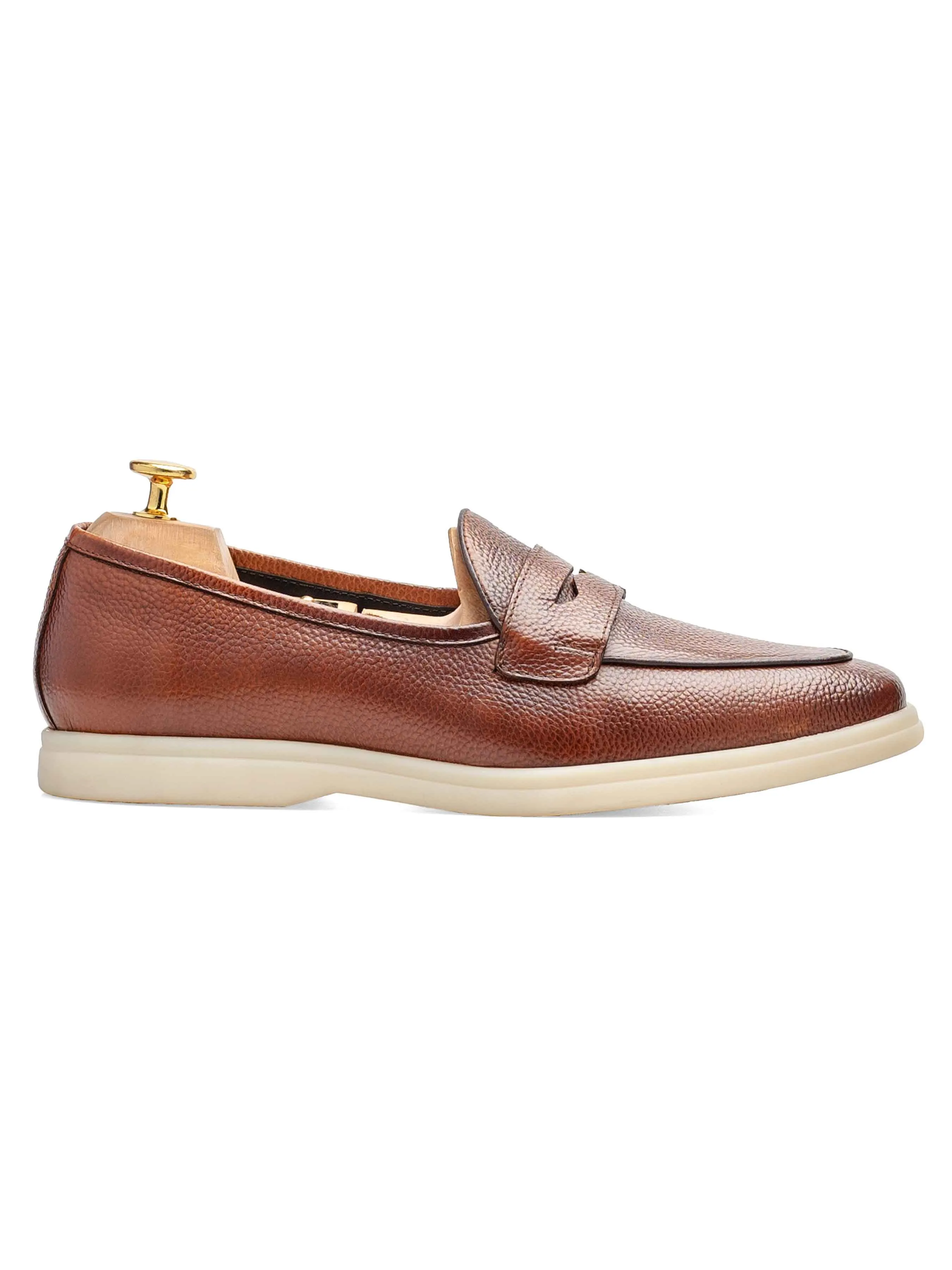 Entrepreneur Look Business Meeting Pietro Belgian Loafer - Brown Pebble Grain Leather (Soflex Sole)