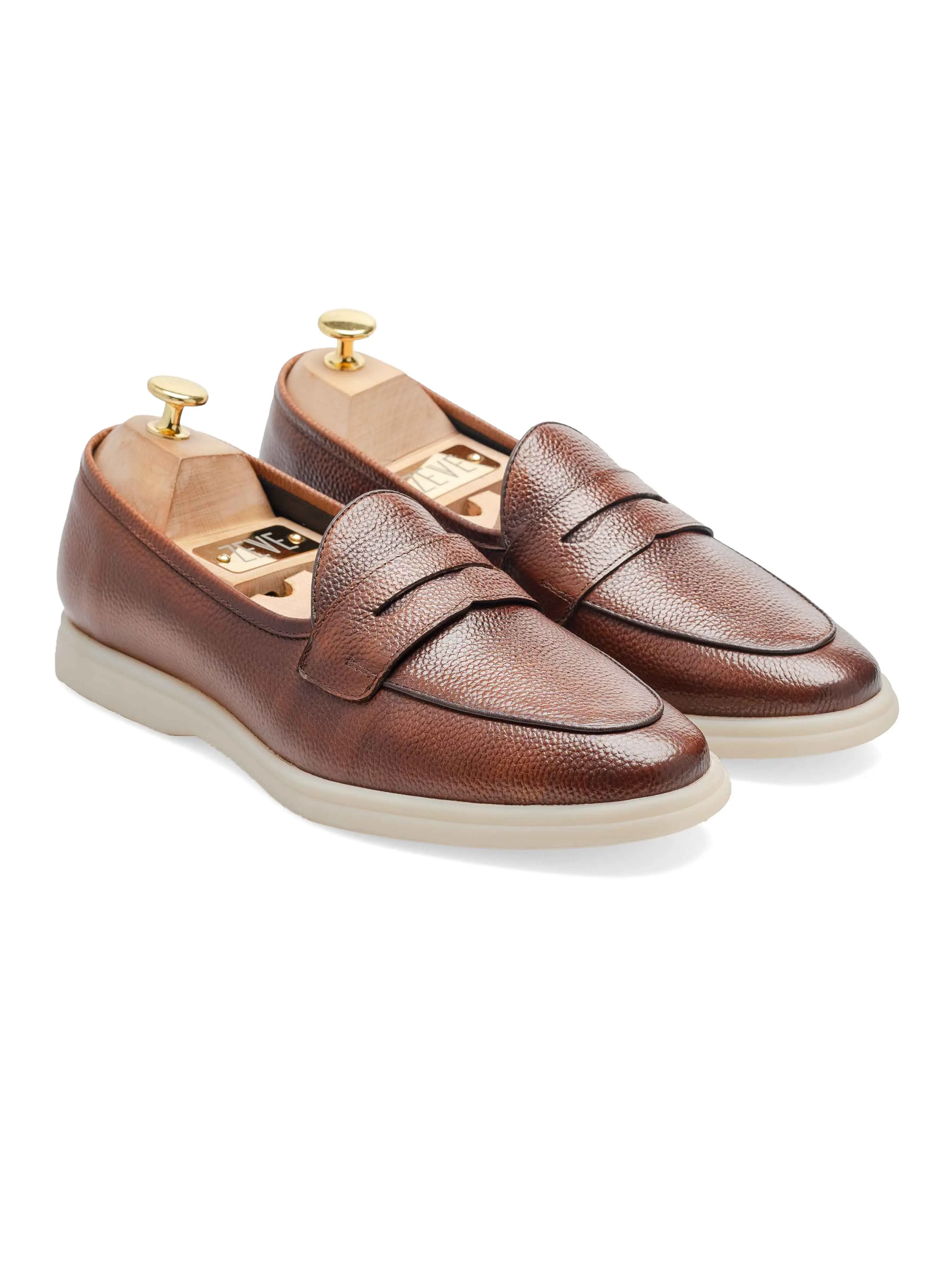 Pietro Belgian Loafer - Brown Pebble Grain Leather (Soflex Sole) Supportive Padding