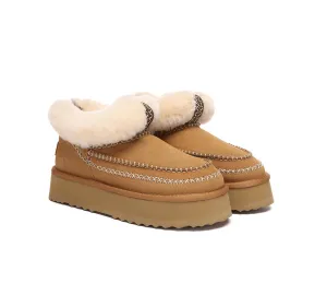 Cozy Comfort Smooth AUSTRALIAN SHEPHERD? UGG Boots Women Sheepskin Wool Collar Ankle Platform Mini Santana
