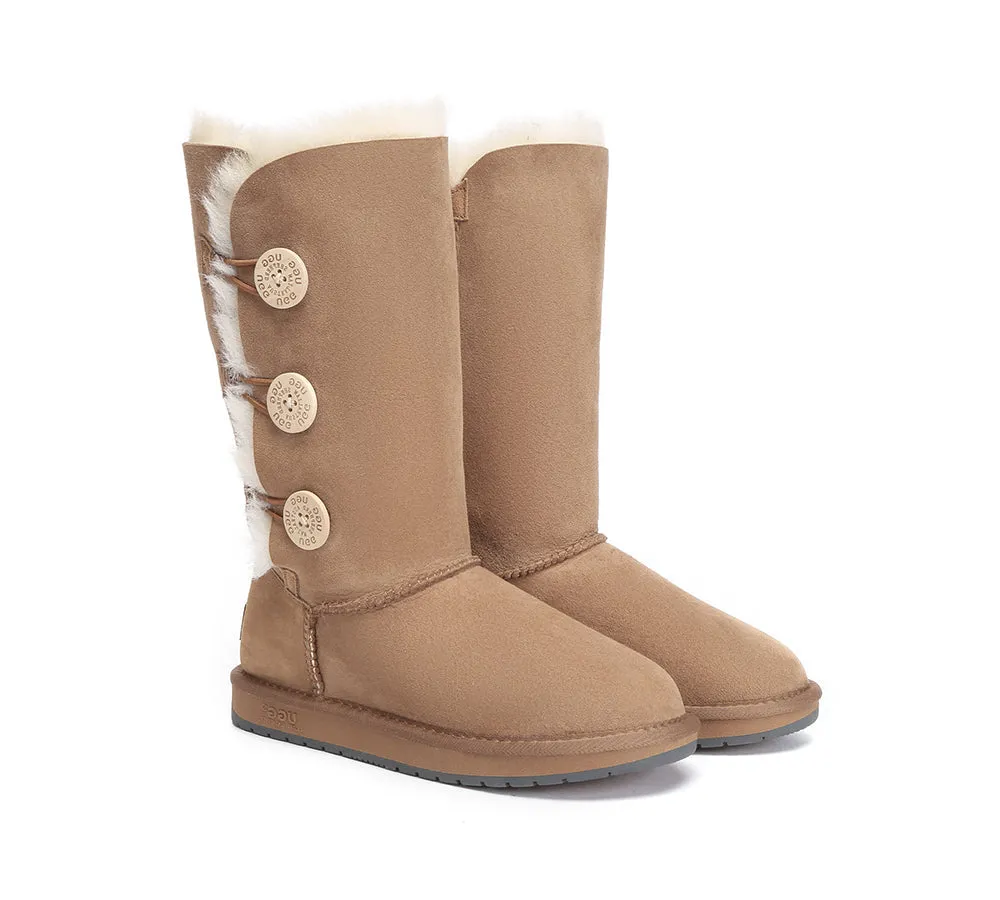 AUSTRALIAN SHEPHERD? UGG Boots Double Face Sheepskin Wool Tall Triple Button Outdoor Adventure Footwear