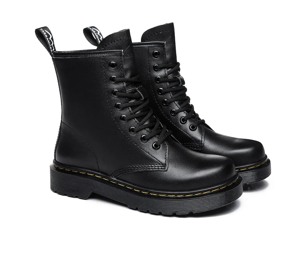 Tough TARRAMARRA? Women Leather Lace Up Black Chunky Boots Simona