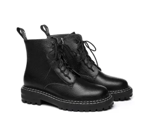 mountain hiking Snow Treading TARRAMARRA? Women Leather Zipper Black Chunky Boots Leona