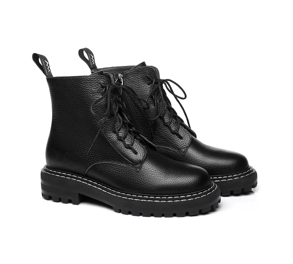 Durable Snow-Trekking Shoes TARRAMARRA? Women Leather Zipper Black Chunky Boots Leona