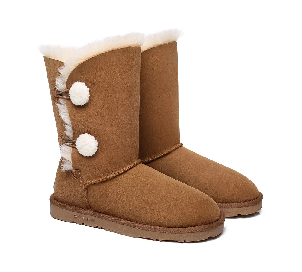 Arctic Trekking EVERAU? UGG Boots Women Sheepskin Wool Twin Button Short Espina