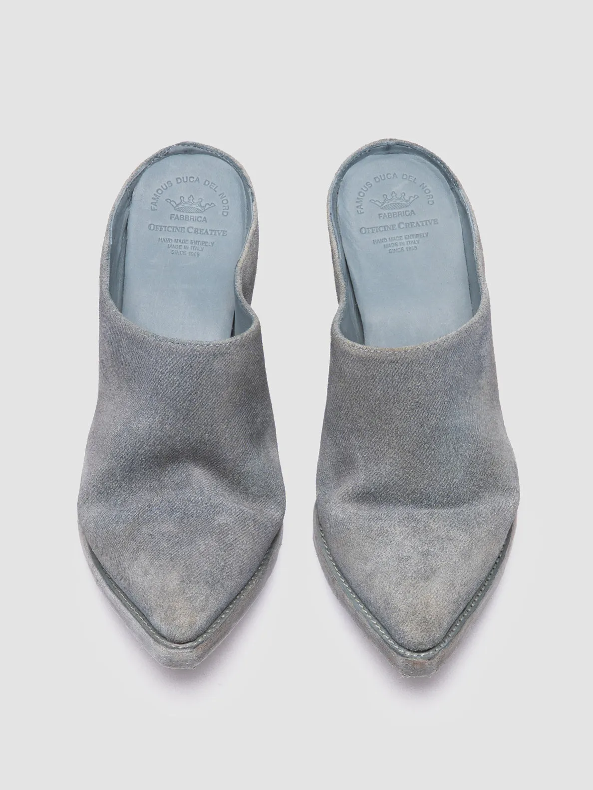 WANDA DD 101 - Blue Suede Mule Sandals Palm Base On Trend