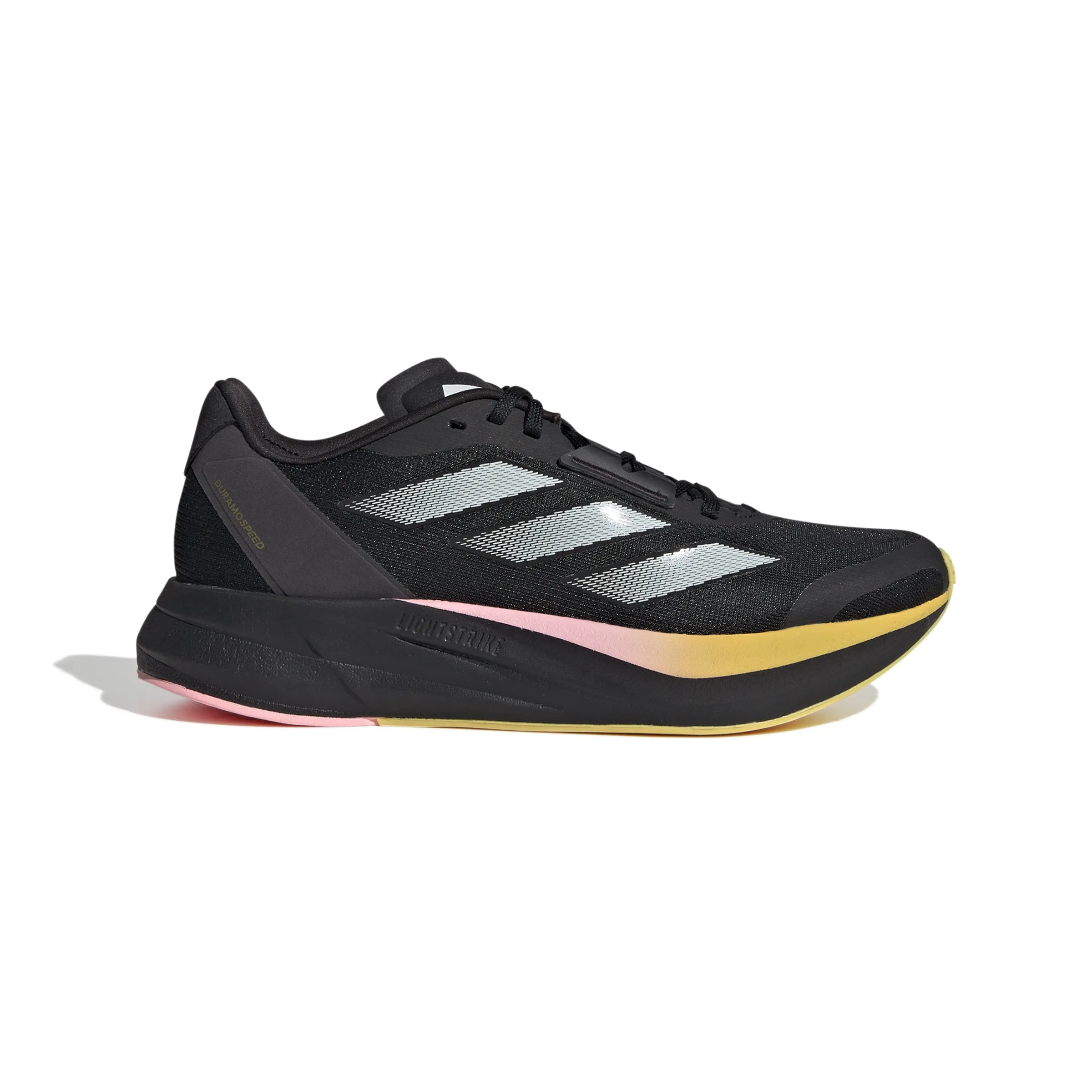 Women's Adidas Duramo Speed running in a lava field area shoes