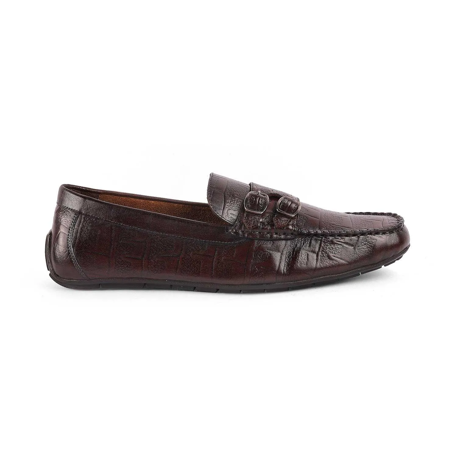 Tresmode Gioia Brown Men's Double Monk Shoes Romantic Fit Gloss Grain