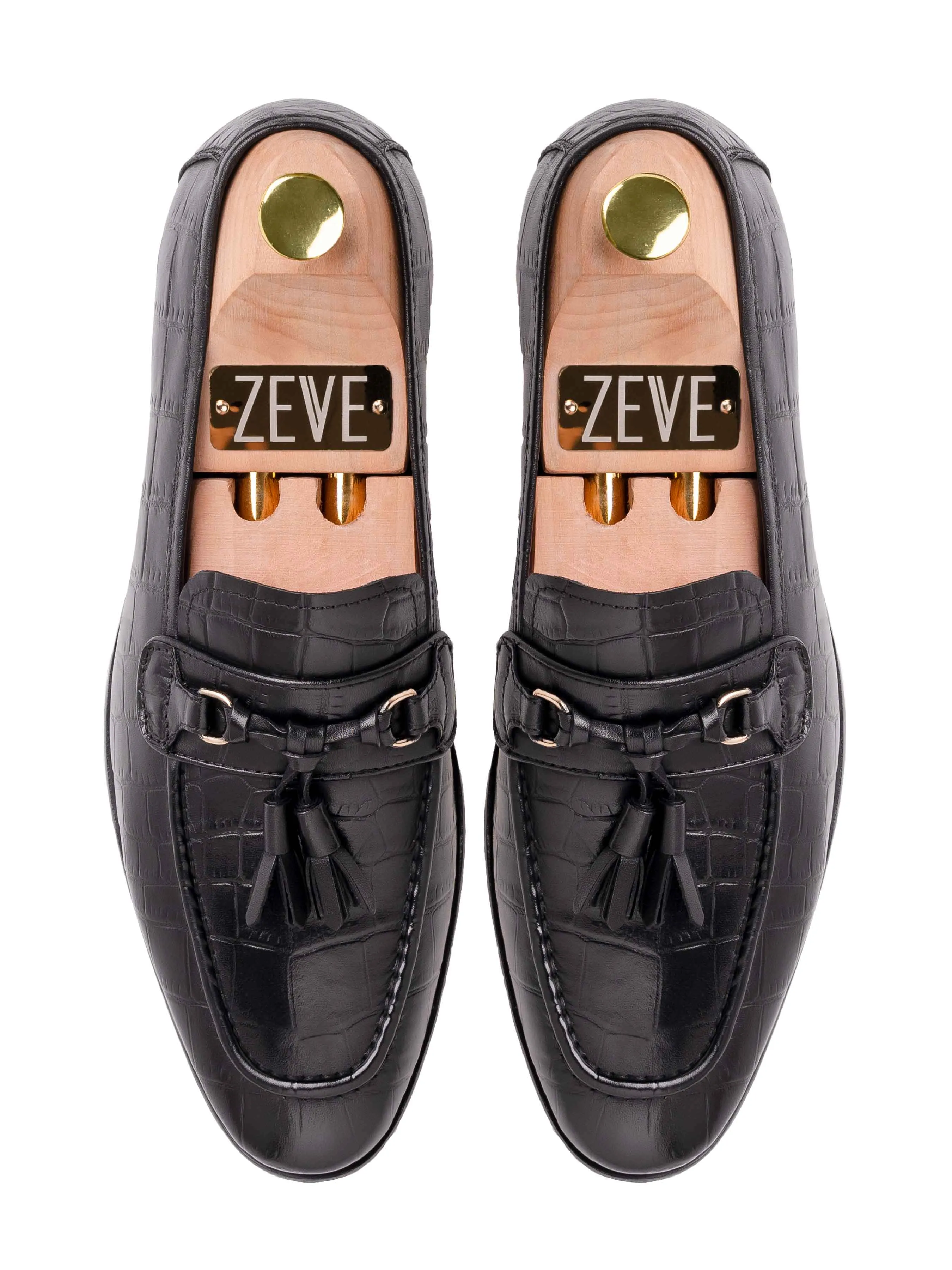 Elvio Tassel Loafer - Black Croco Polished Leather Flex Dash