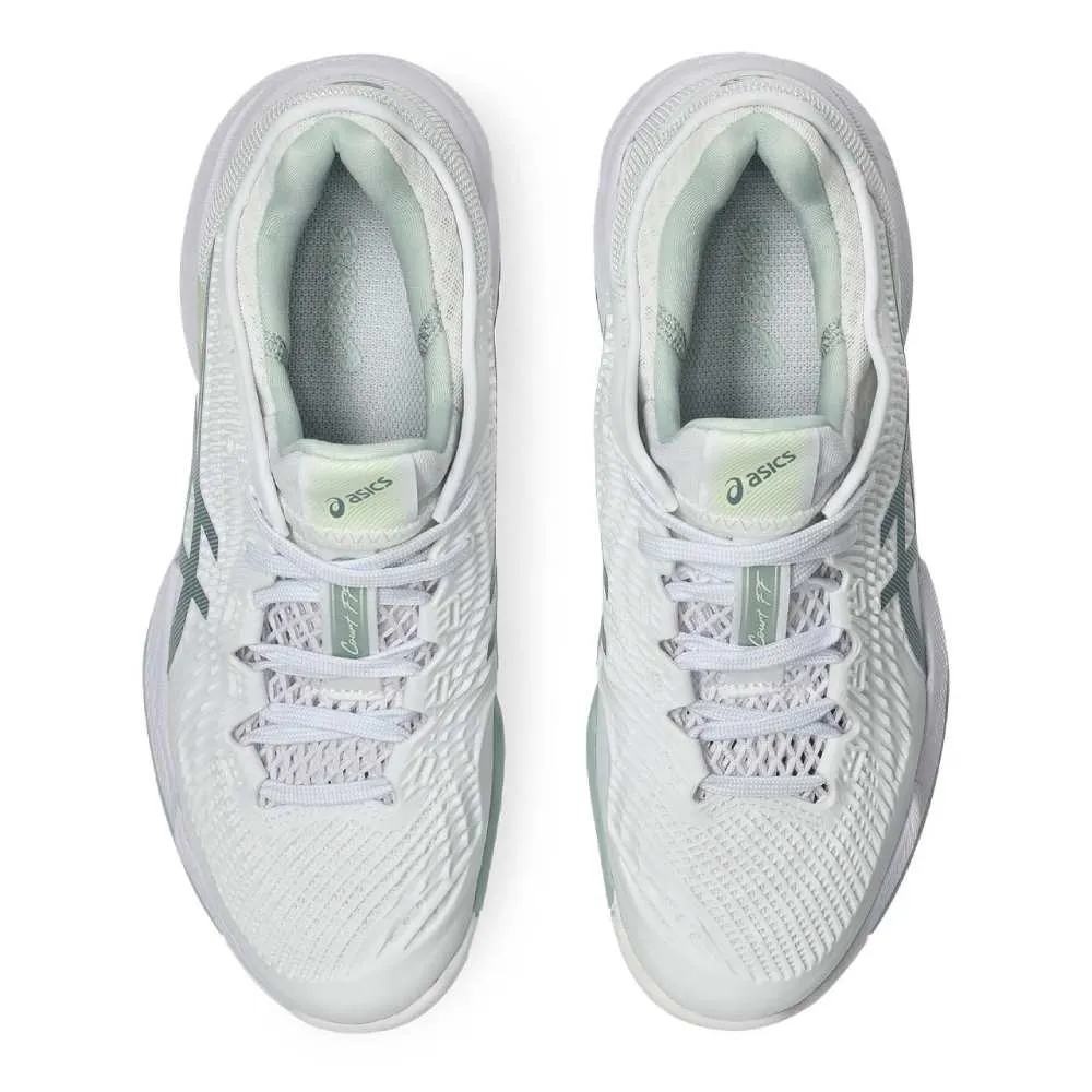 Shock Absorbing Active Flex Asics Court FF 3 Women's Tennis Shoe (White/Lichen Rock)