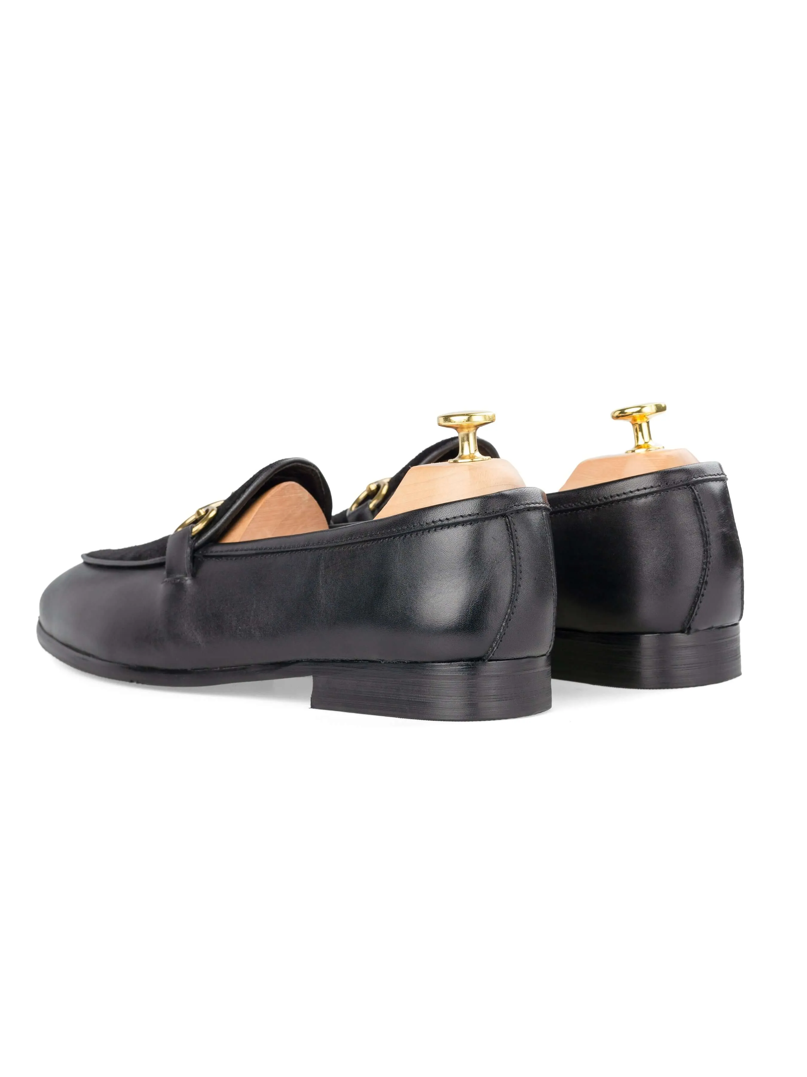 Belgian Loafer Horsebit Buckle - Solid Black & Suede (Gold Buckle) Calm Pace Eco Friendly