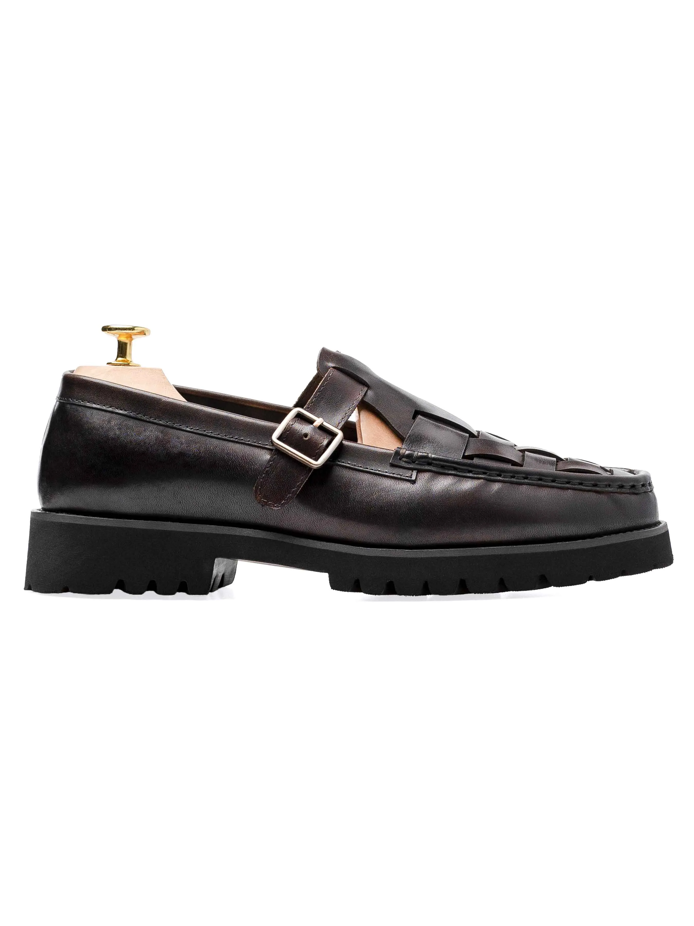 Step Softly Stylish Design Perry Weave Loafer - Dark Brown Leather (Eva Combat)