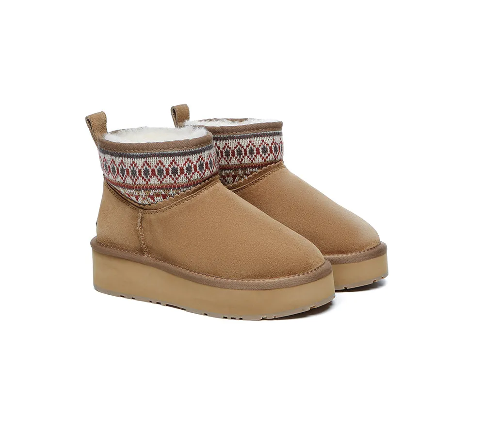 EVERAU? UGG Boots Sheepskin Wool Woven Ankle Platform Grantlee Snow Survival Snow Walking Shoes