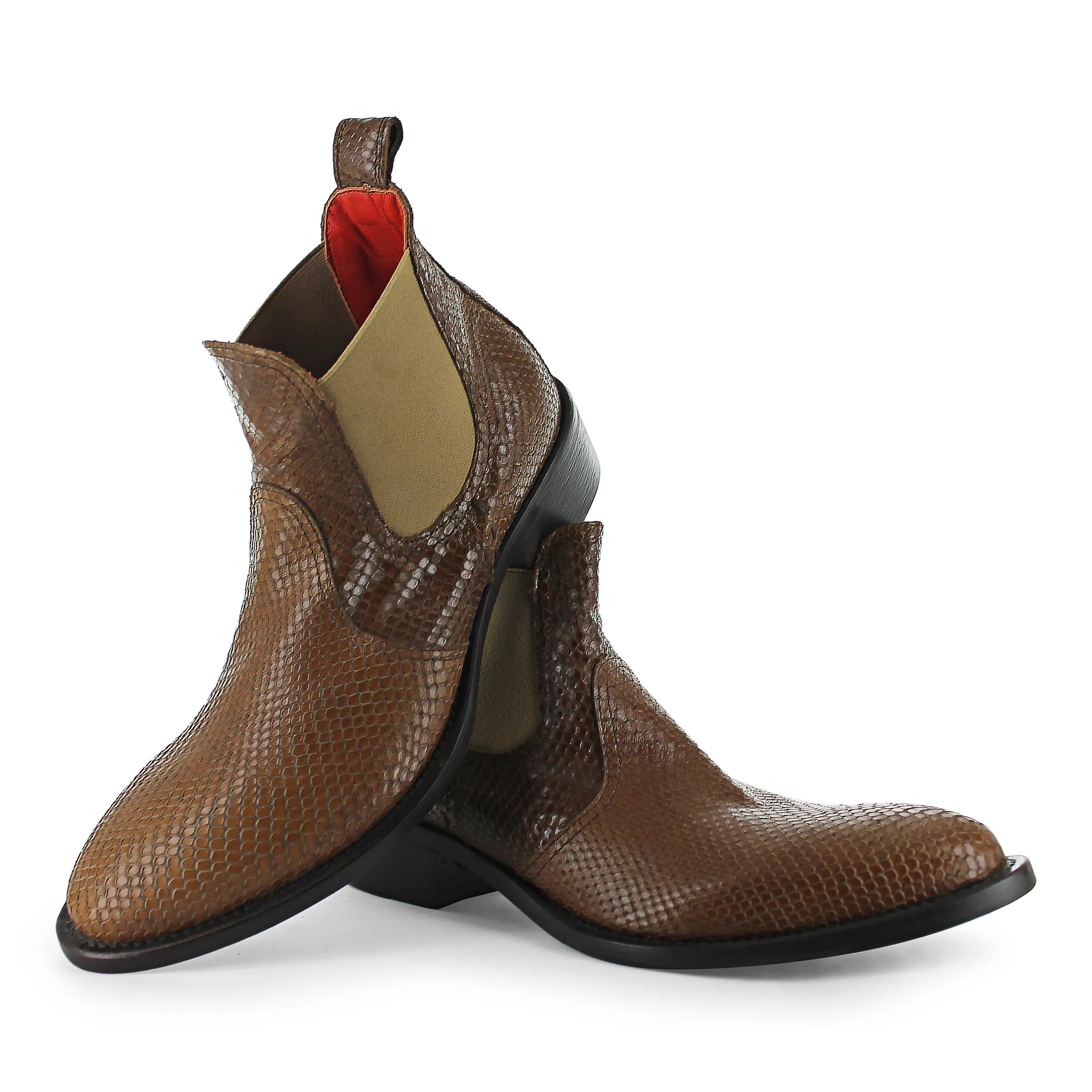 R7701 - Brown Snake Print Chelsea Boot Rain Ready