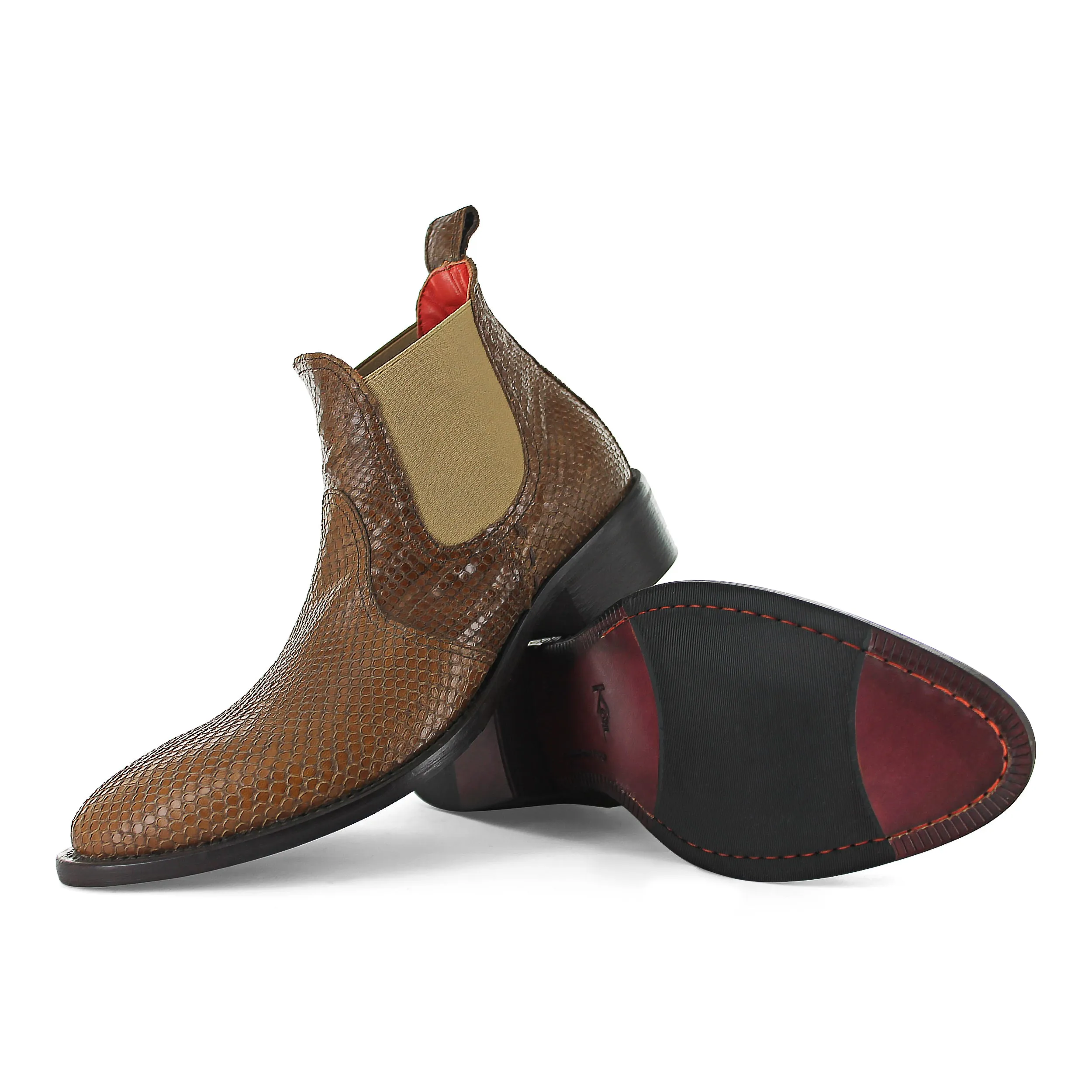 Brunch Outfit R7701 - Brown Snake Print Chelsea Boot