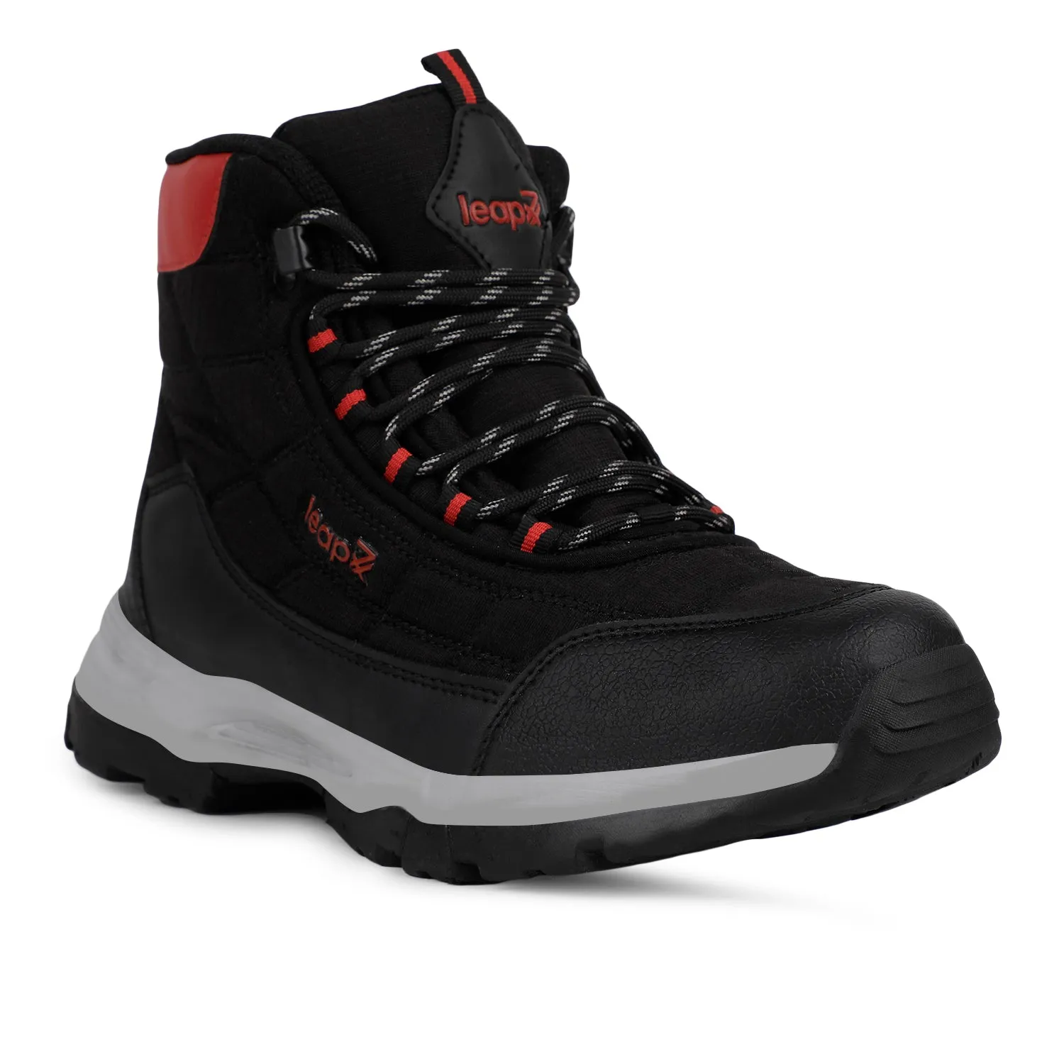 Leap7x Sports Black High Ankle Trekking Shoes For Mens VERTICAL By Liberty All-terrain Fit