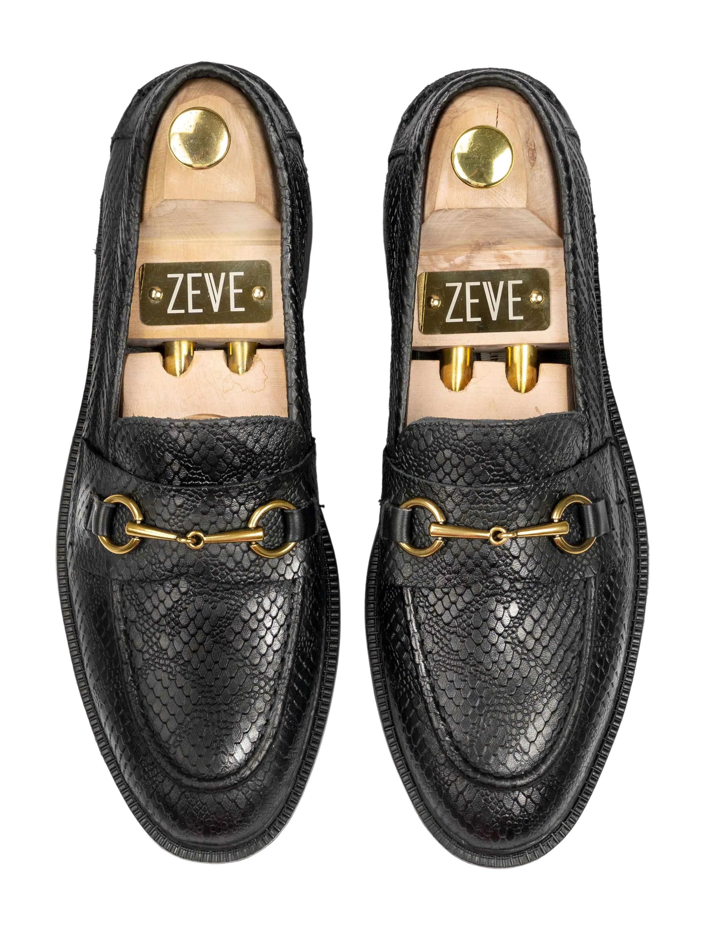 Winter Comfort Penny Loafer Horsebit Buckle - Black Phyton Leather (Combat Sole)