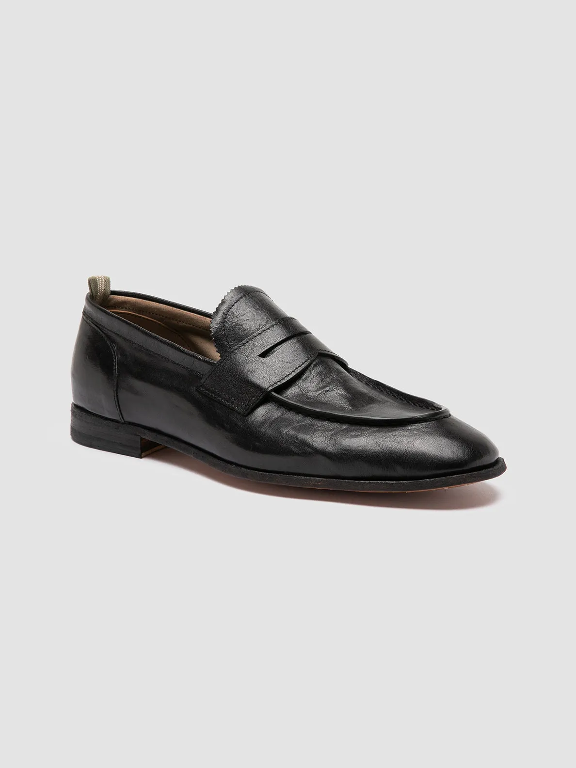 SOLITUDE 001 - Black Leather Penny Loafers Pebble Grain