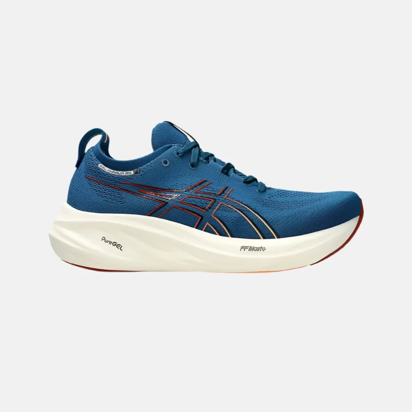 recycled shoes dirt running Asics Gel-Nimbus 26 Men's Running Shoes -Rich Navy/Faded Orange