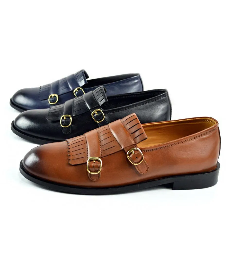 Blue Double Buckle Loafers Line Fit