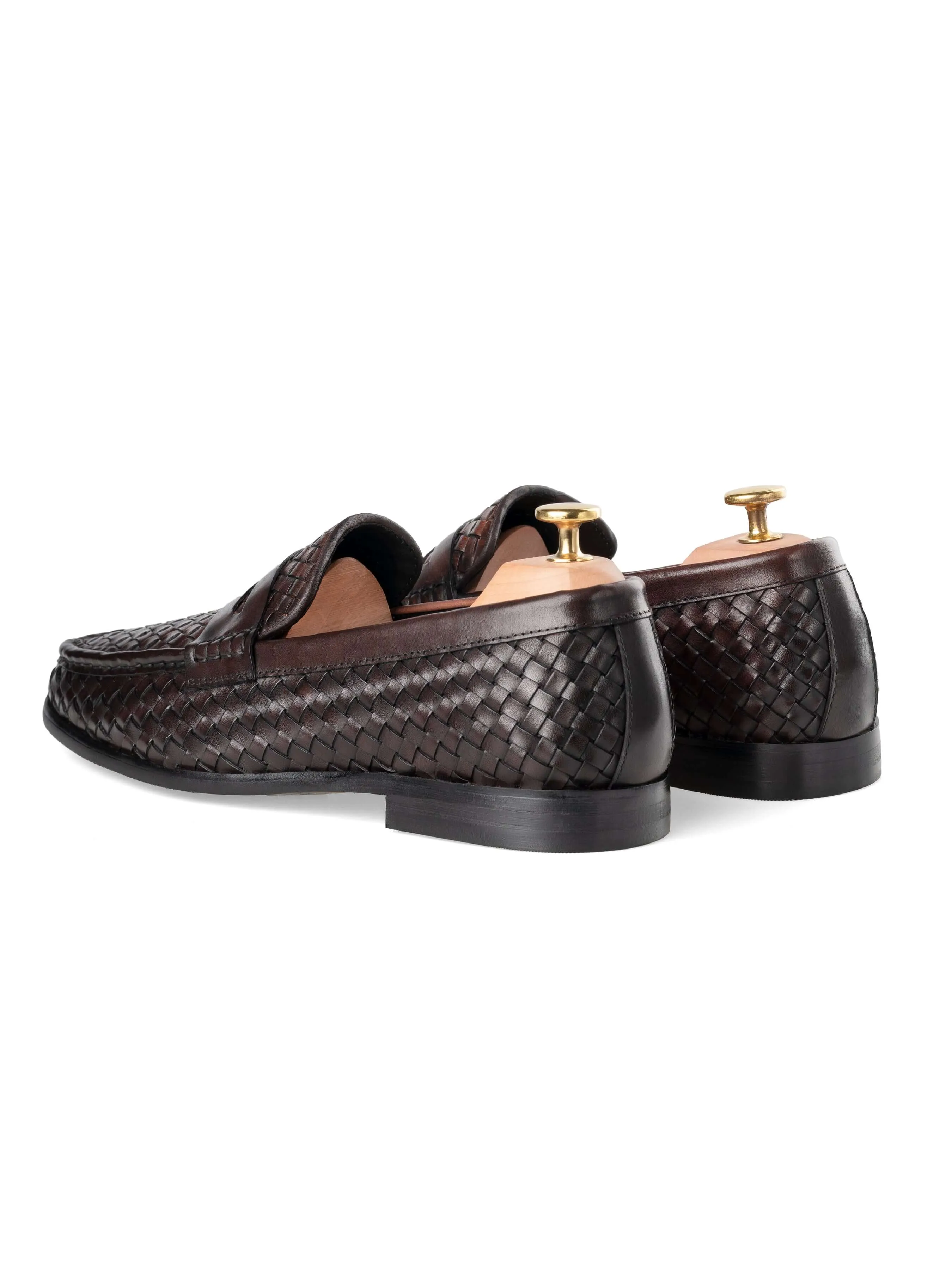 Marco Penny Loafer - Coffee Woven Leather Relaxed Fit