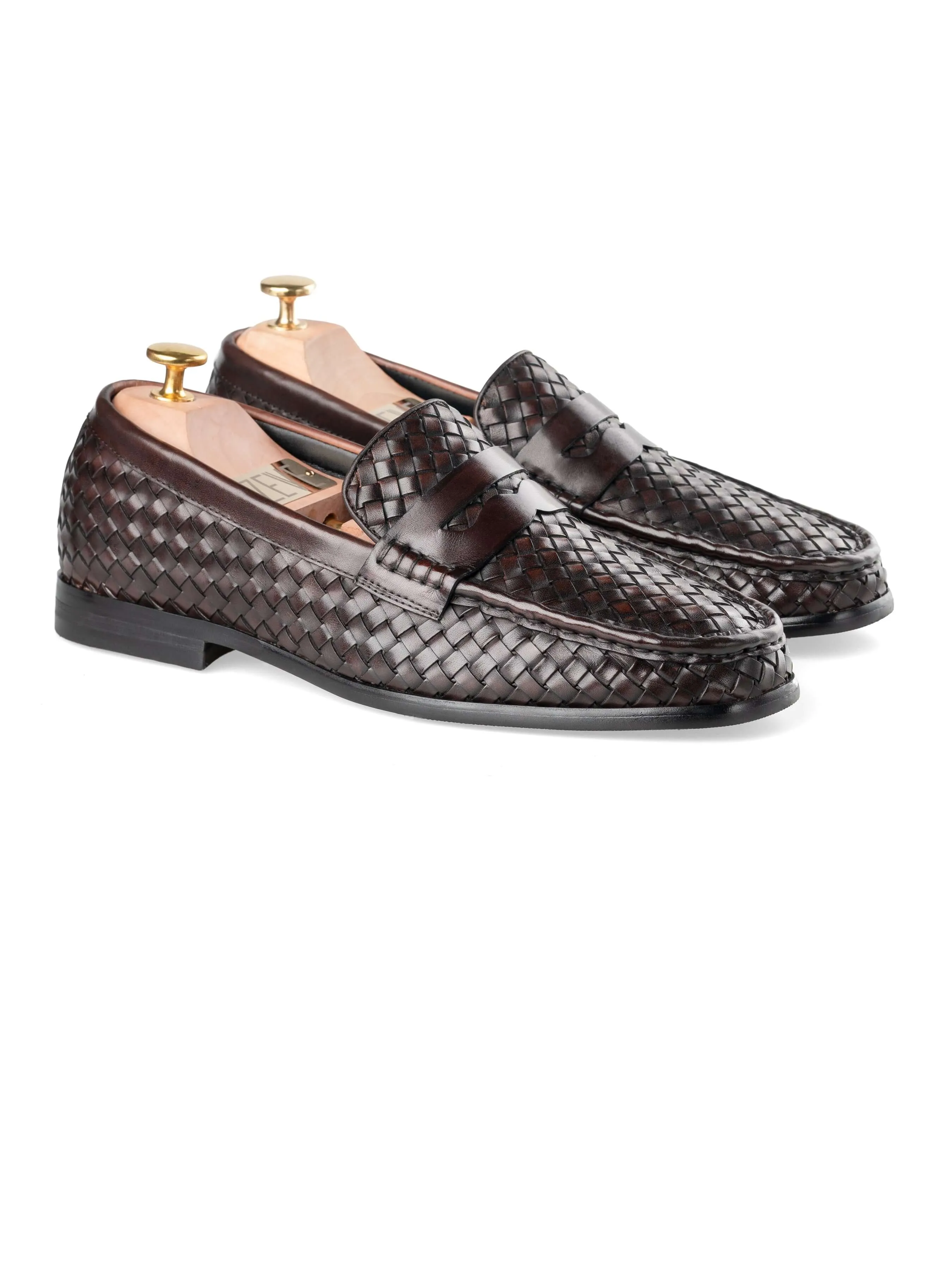 Marco Penny Loafer - Coffee Woven Leather Street View