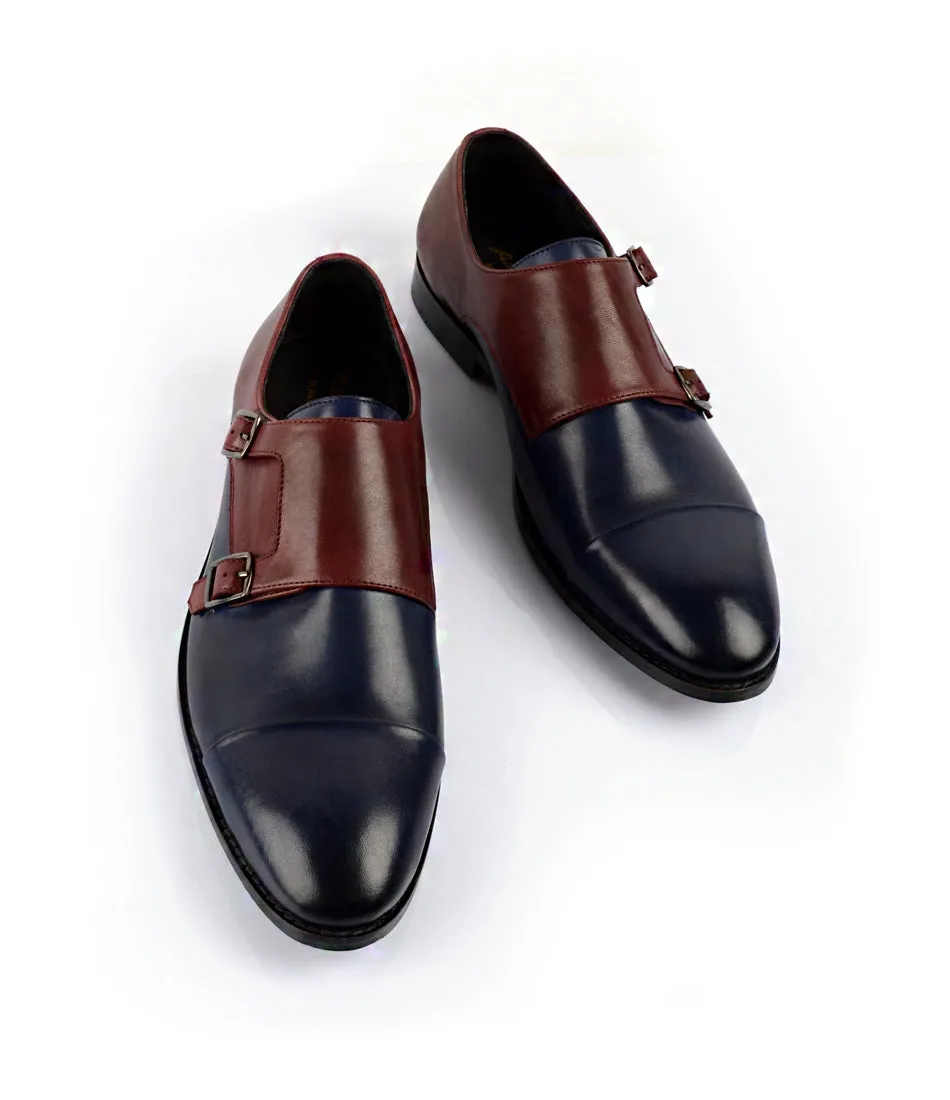 Double Monk Straps Cap toe - Blue & Burgundy Runway Style Guest Ready