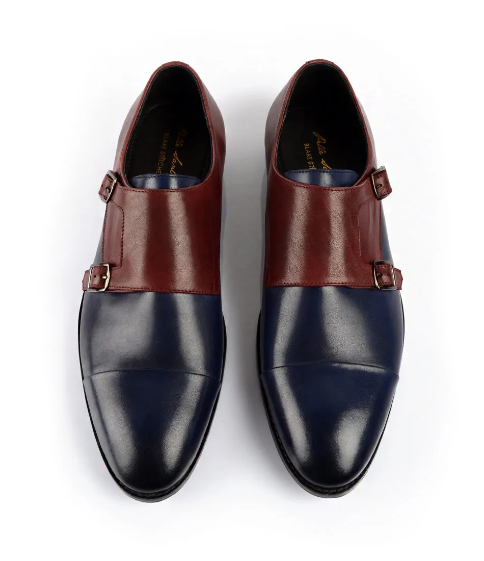 Lift Add Bright tone Double Monk Straps Cap toe - Blue & Burgundy