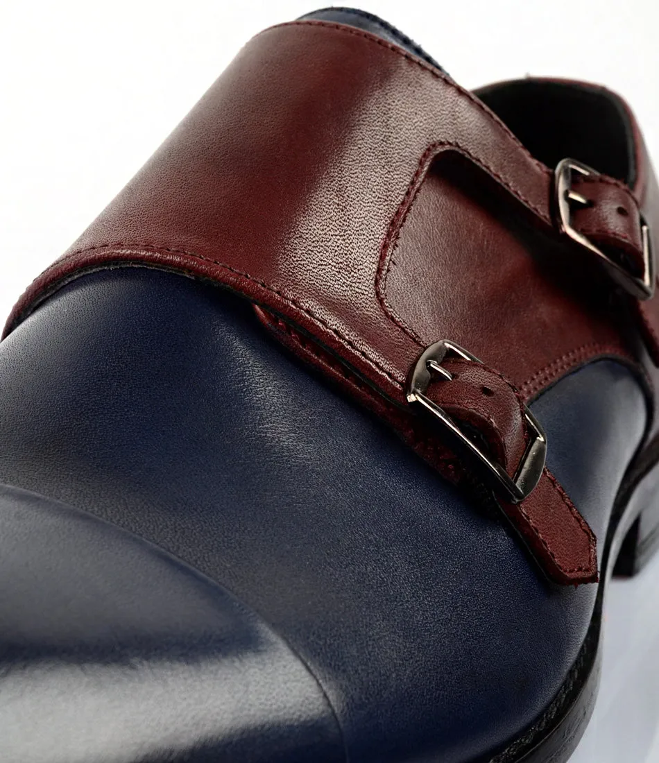 Double Monk Straps Cap toe - Blue & Burgundy Stand Tall Strong Shade