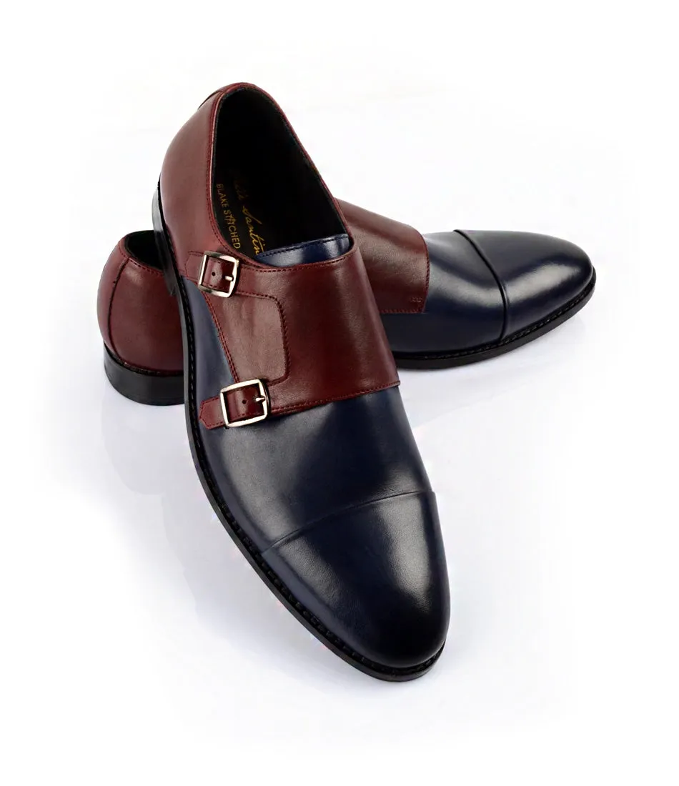 Summer Flow Clean Trim Double Monk Straps Cap toe - Blue & Burgundy