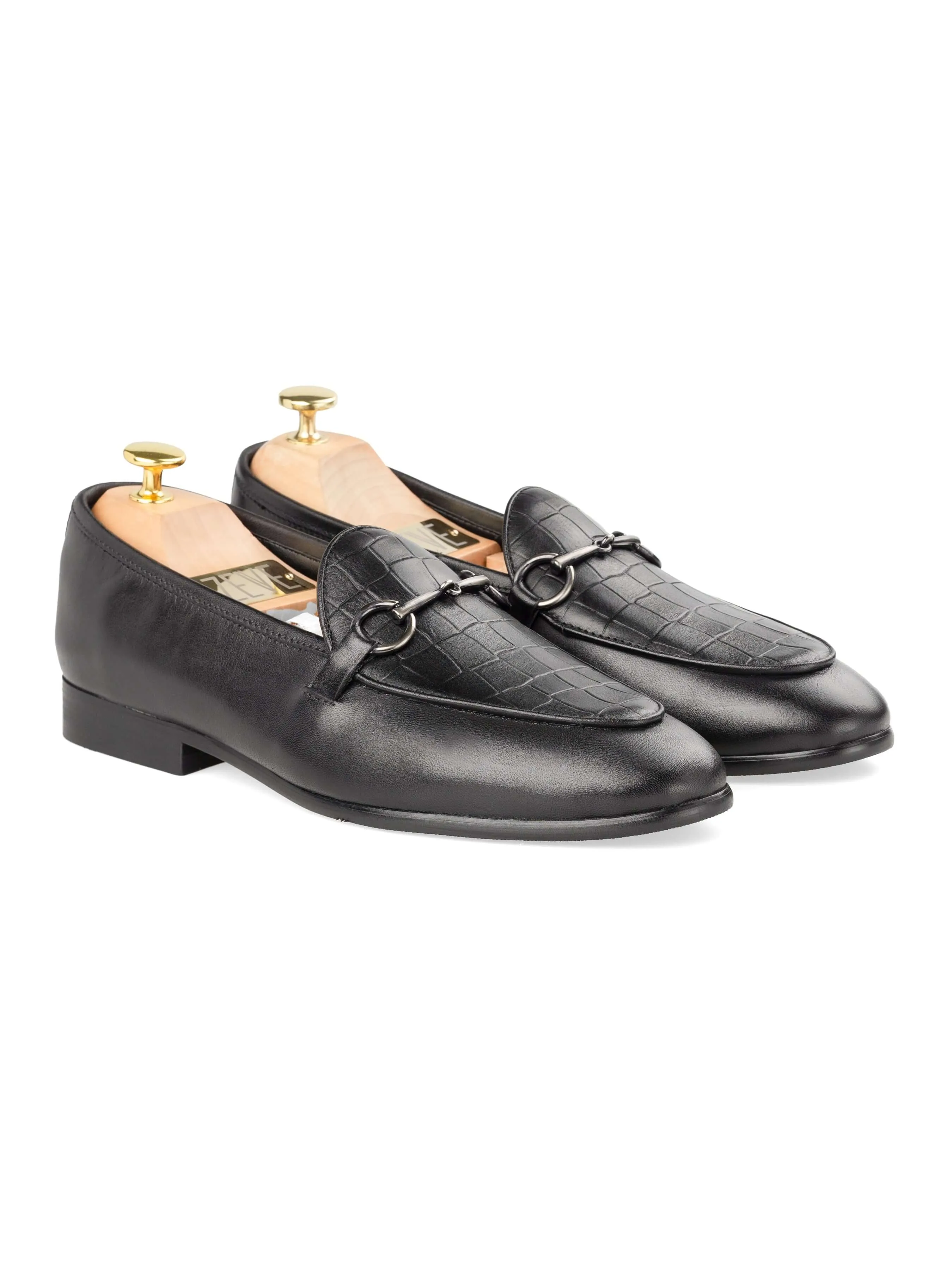 Belgian Loafer Horsebit Buckle - Solid Black & Croco (Silver Buckle) Shop Day