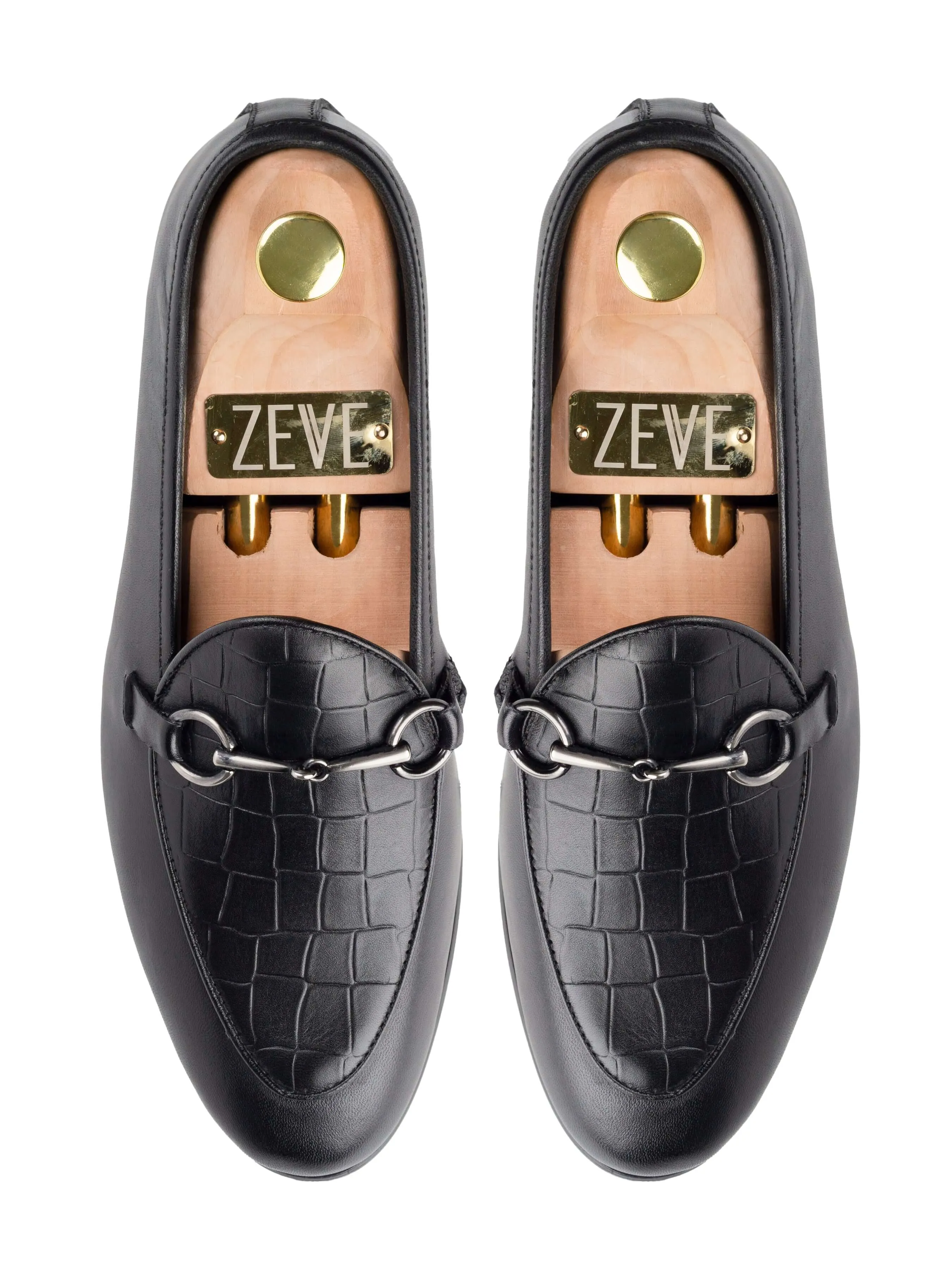 Belgian Loafer Horsebit Buckle - Solid Black & Croco (Silver Buckle) Petite Fit