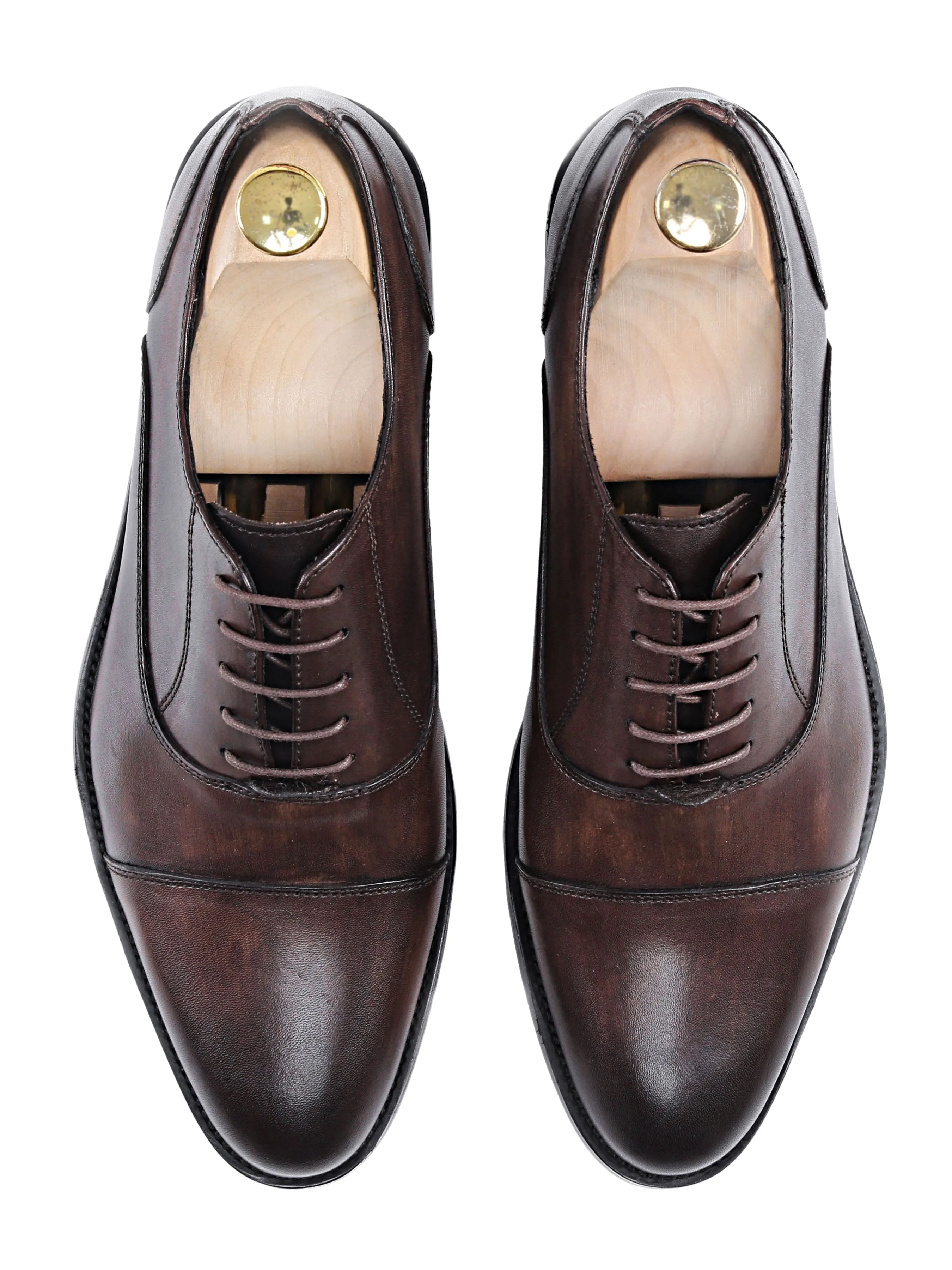 Oxford Cap Toe - Dark Brown Lace Up (Hand Painted Patina) Leather Class