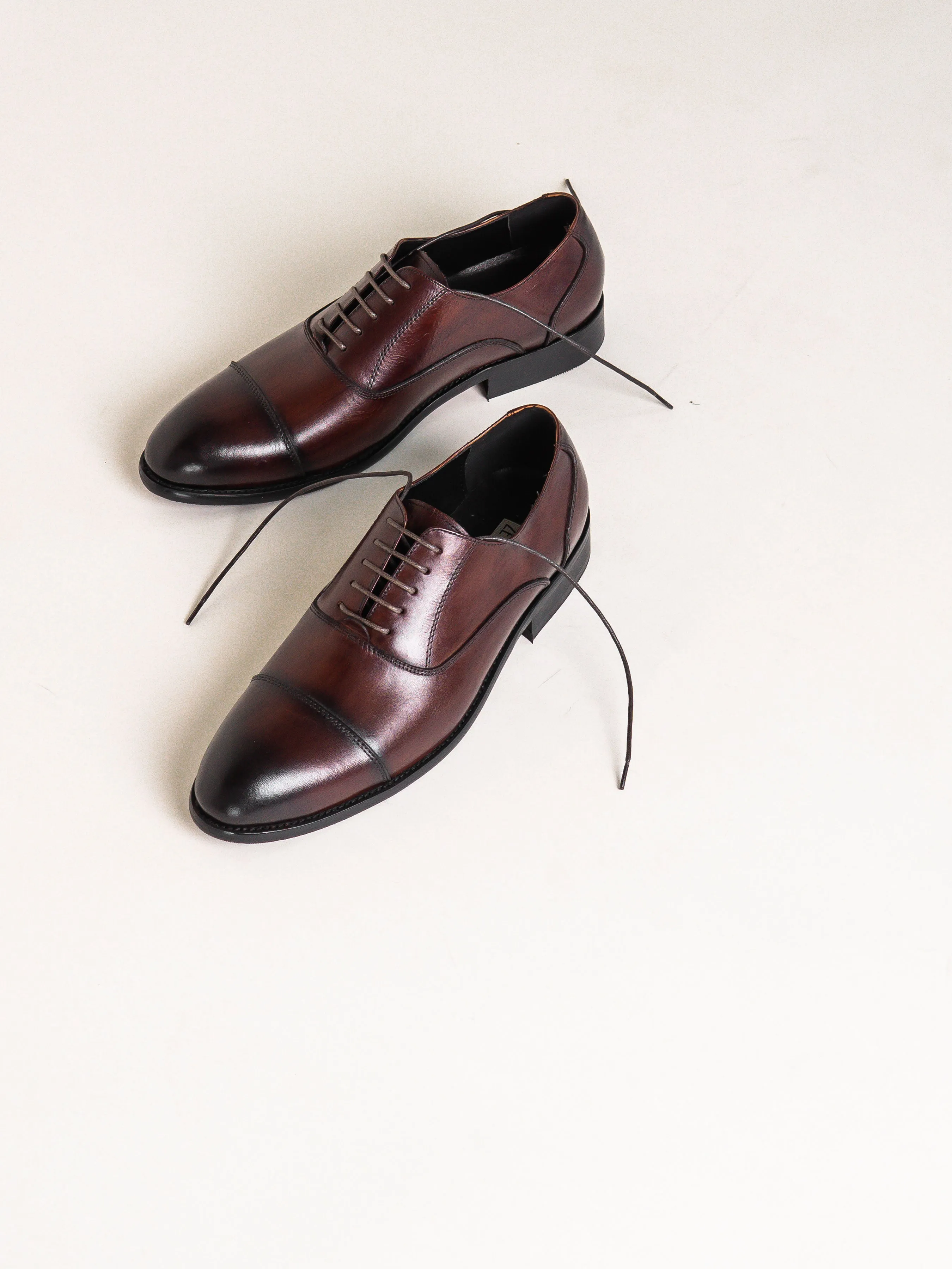 Oxford Cap Toe - Dark Brown Lace Up (Hand Painted Patina) Leather Flex