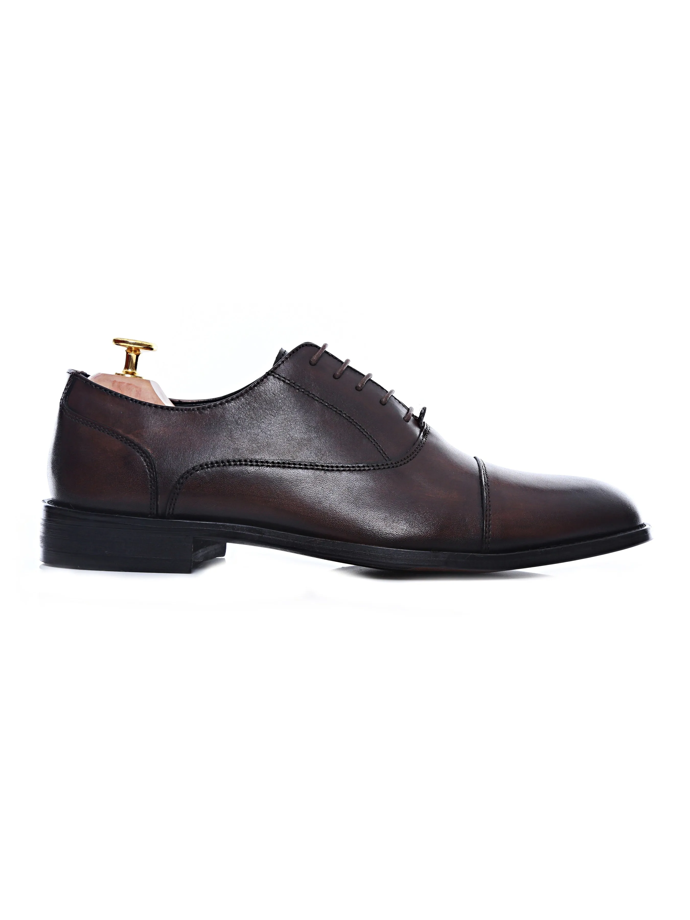 Oxford Cap Toe - Dark Brown Lace Up (Hand Painted Patina) Leather Finish