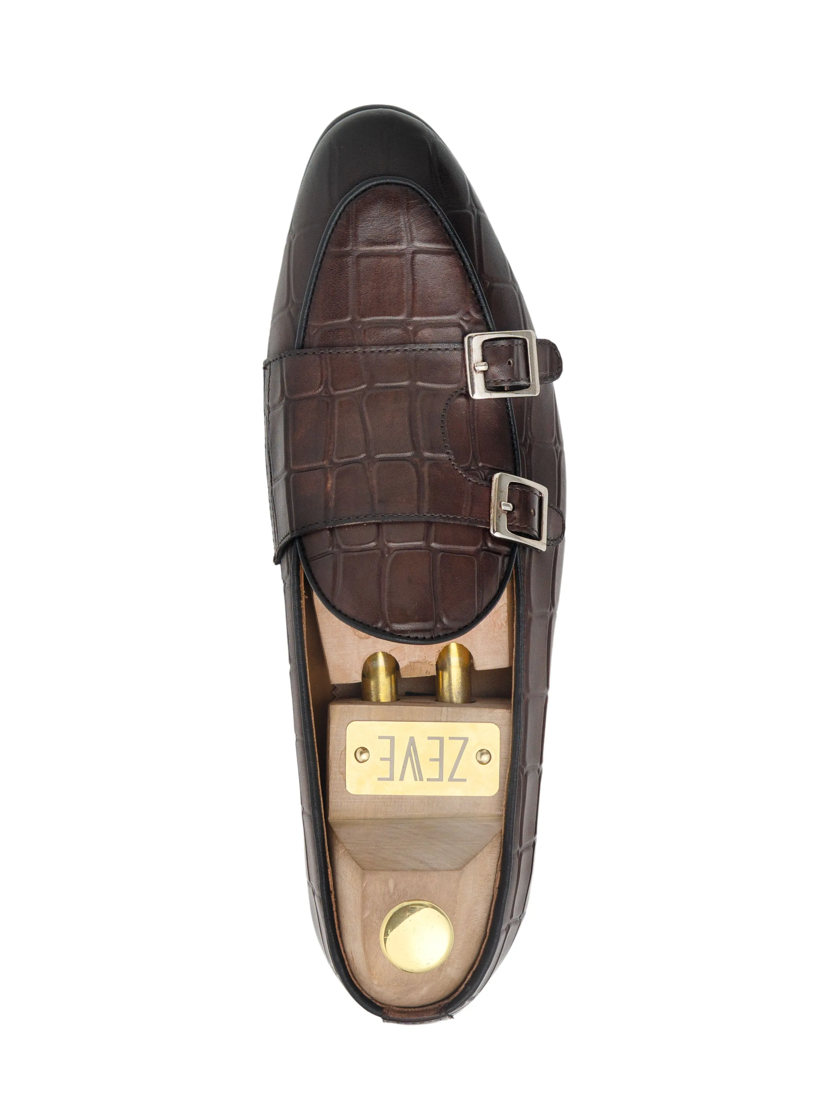 Belgian Loafer - Dark Brown Croco Double Monk Strap (Hand Painted Patina) Slow Guard Daily Hold