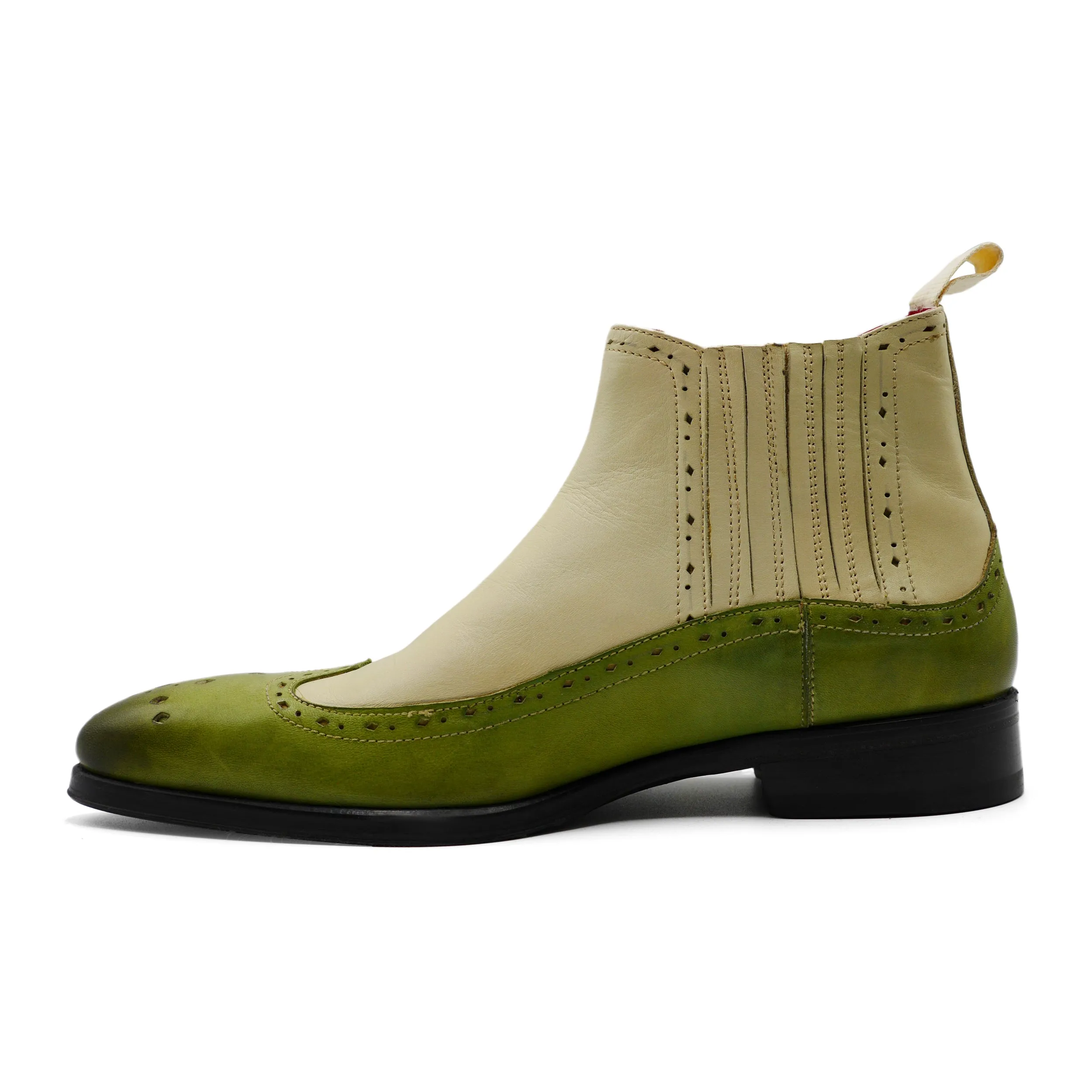 1365 - Green/ Beige Chelsea Brogue Soft Lining